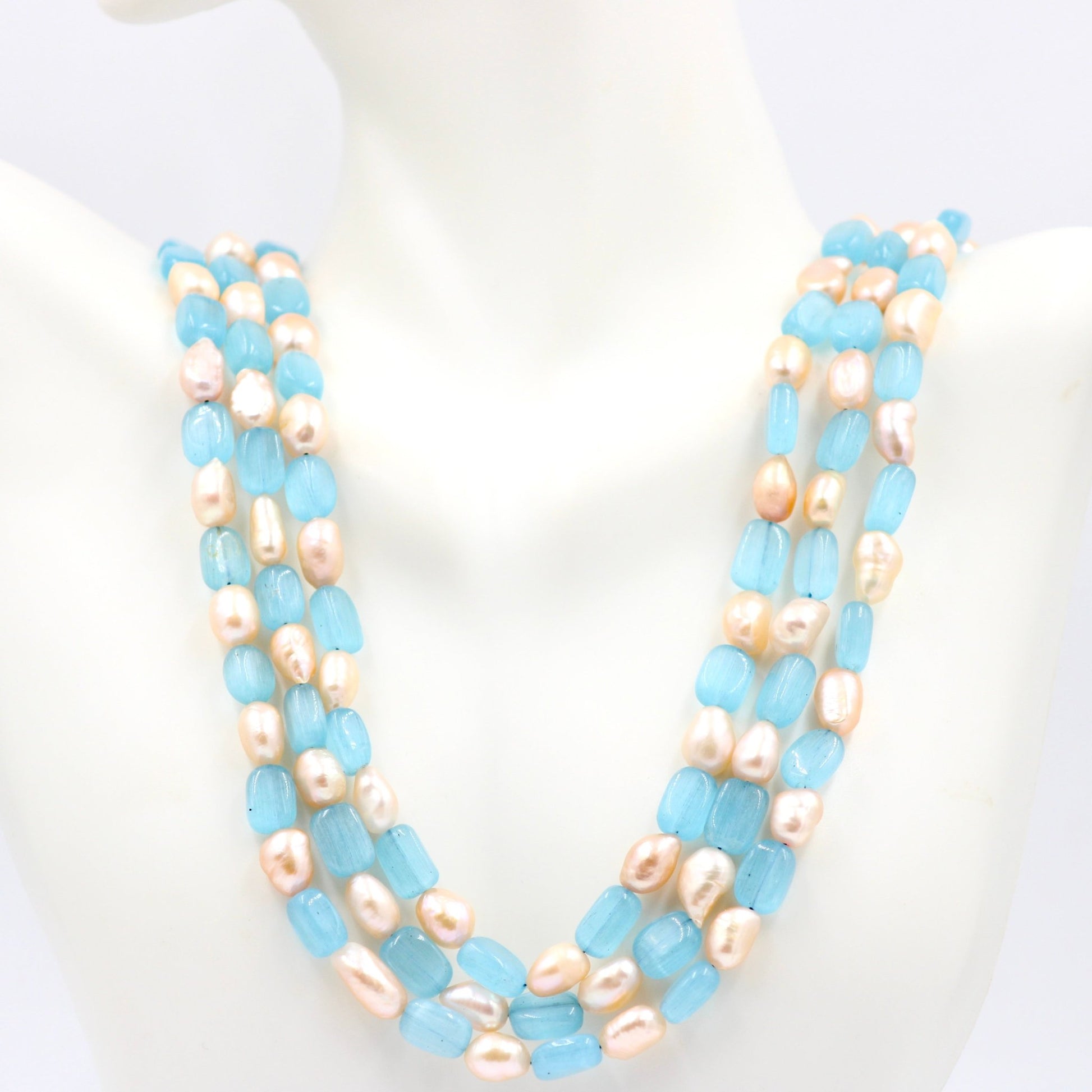 Blue Quartz and Fresh Water Pearl Necklace - Taj Mahal Gems