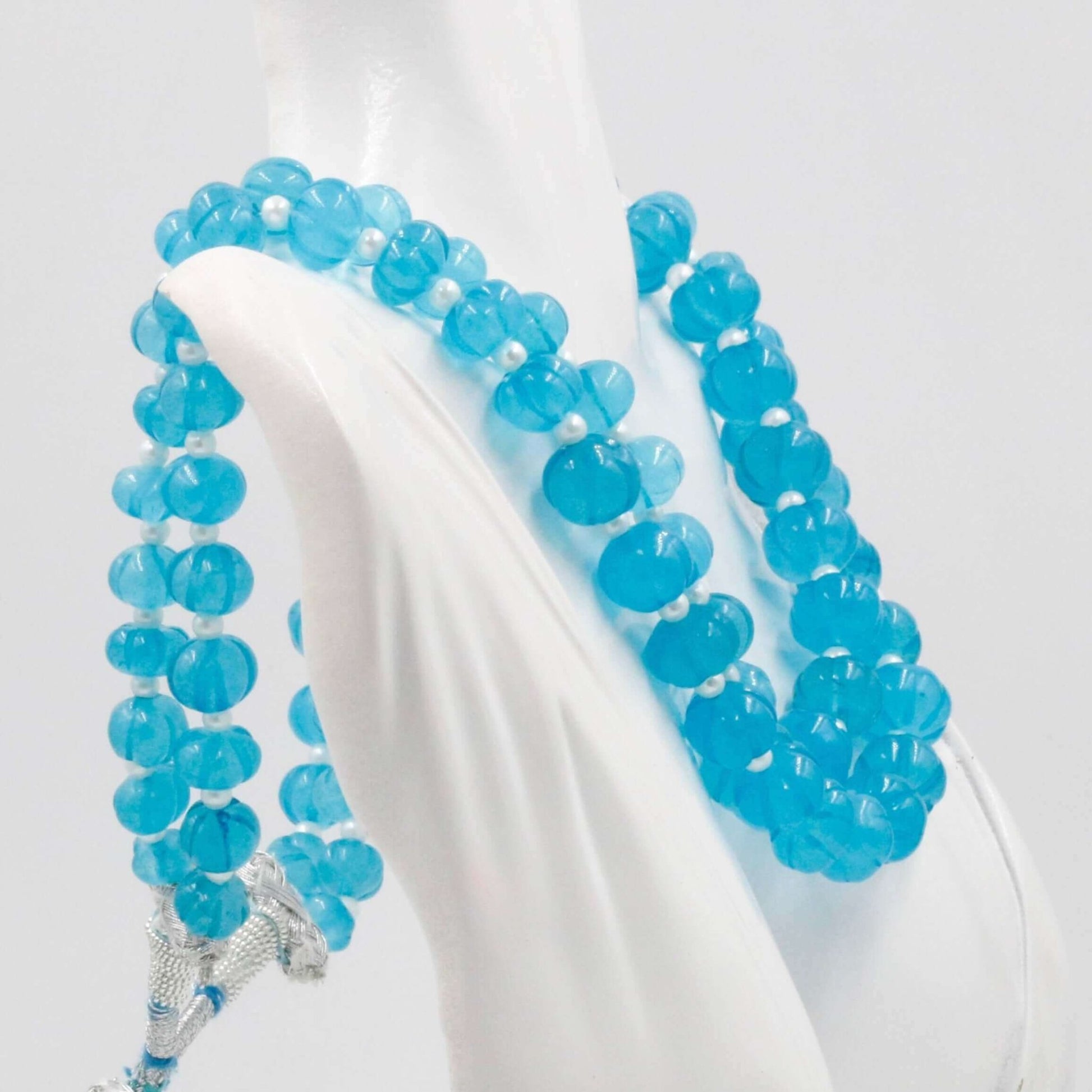 Blue Quartz Pumpkin Beads Necklace - Taj Mahal Gems