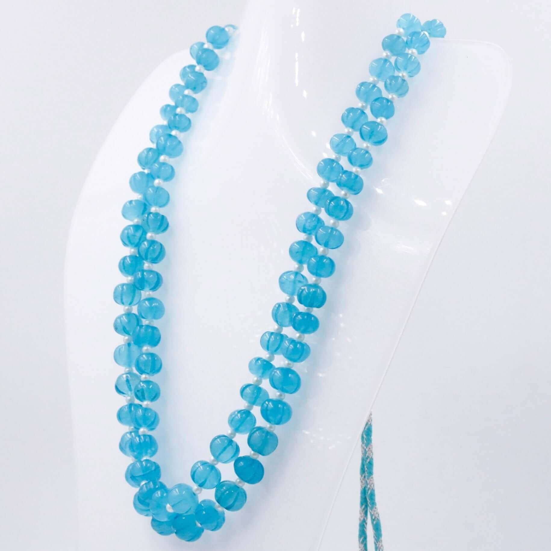 Blue Quartz Pumpkin Beads Necklace - Taj Mahal Gems