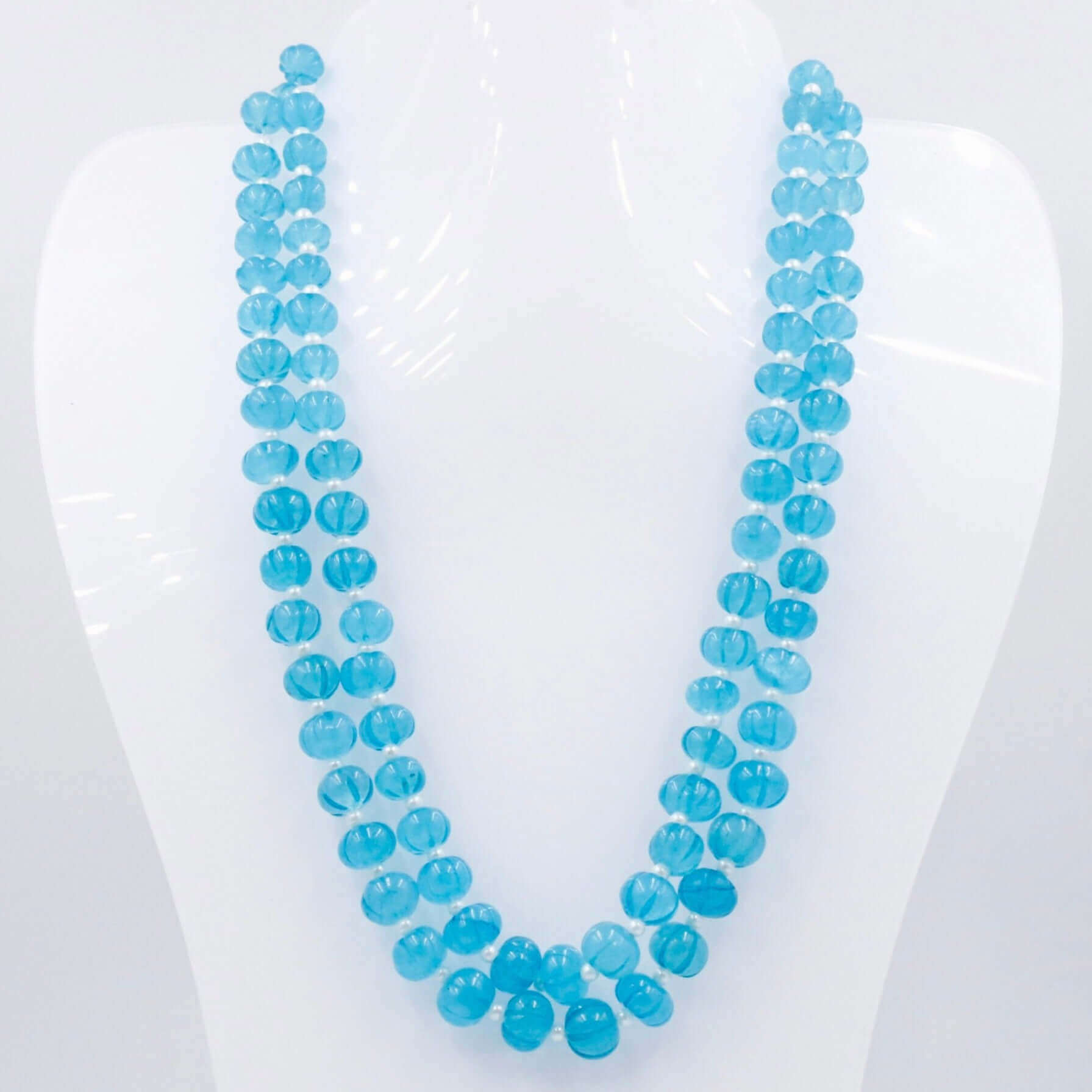 Blue Quartz Pumpkin Beads Necklace - Taj Mahal Gems