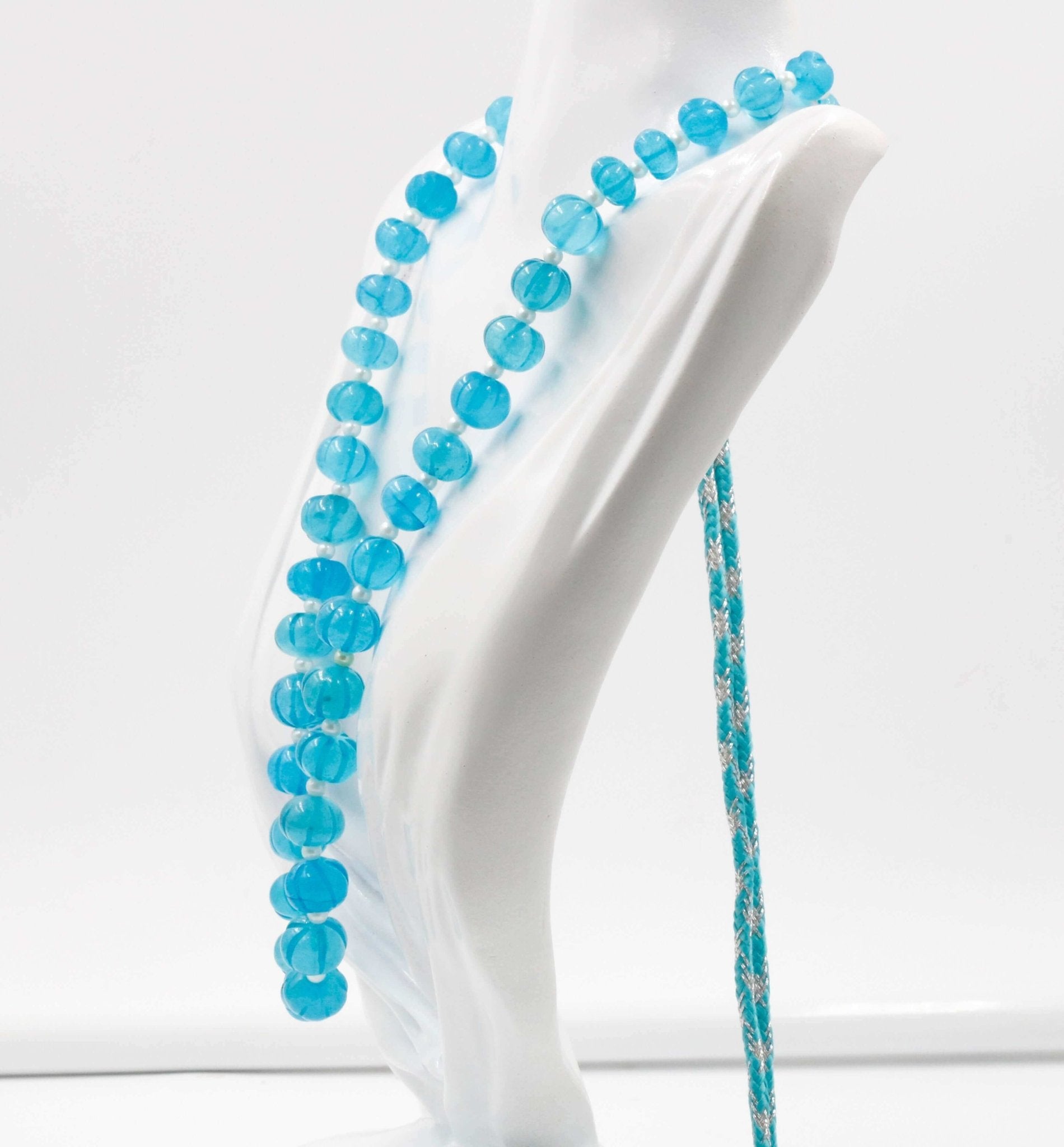 Blue Quartz Pumpkin Beads Necklace - Taj Mahal Gems