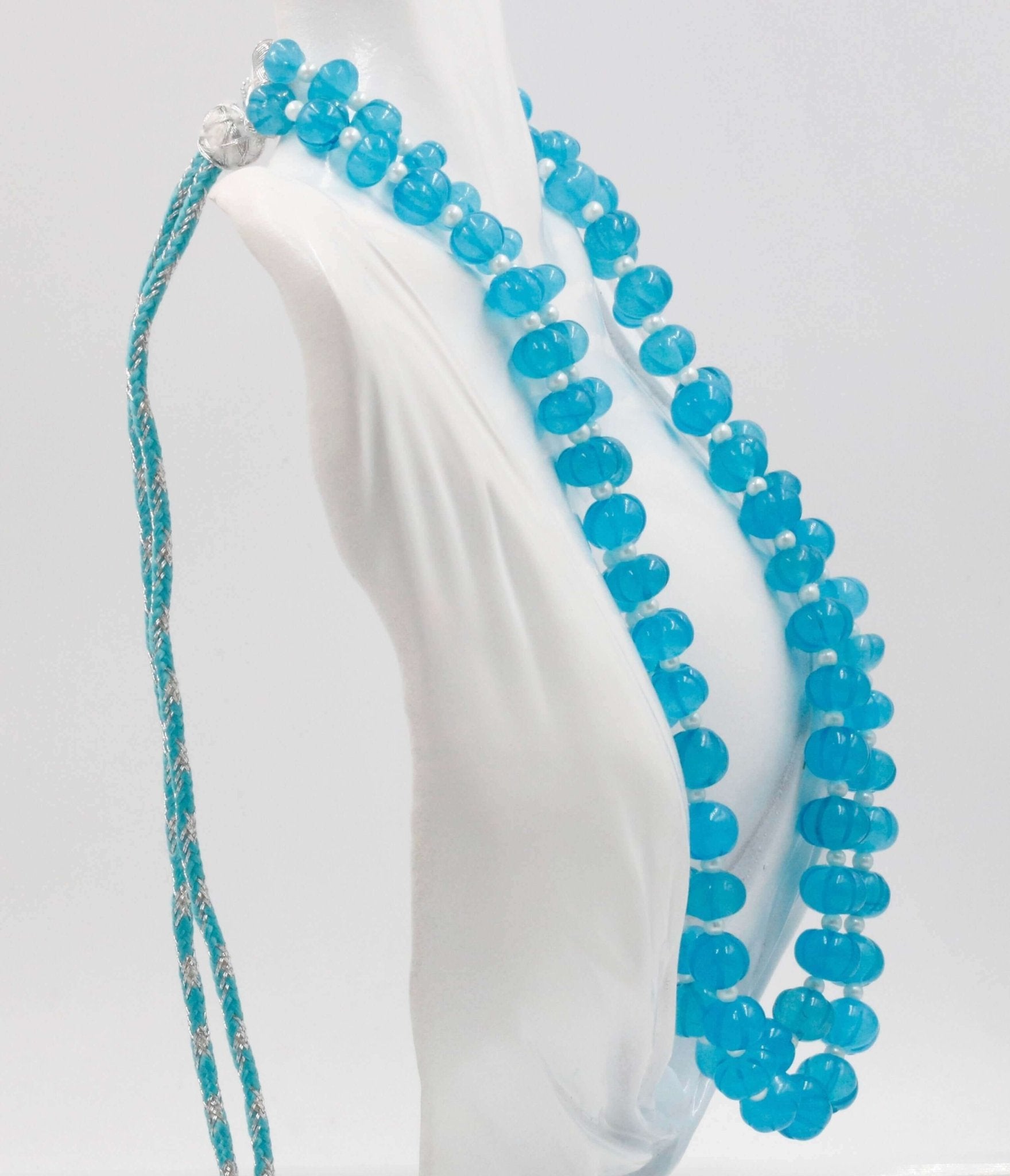 Blue Quartz Pumpkin Beads Necklace - Taj Mahal Gems