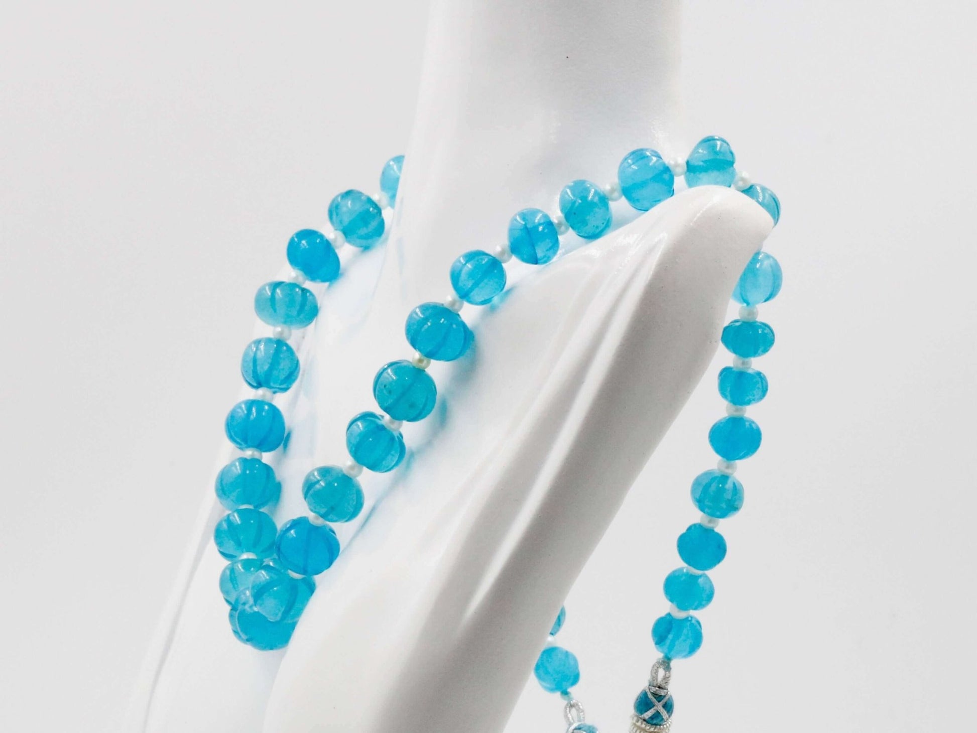 Blue Quartz Pumpkin Beads Necklace - Taj Mahal Gems
