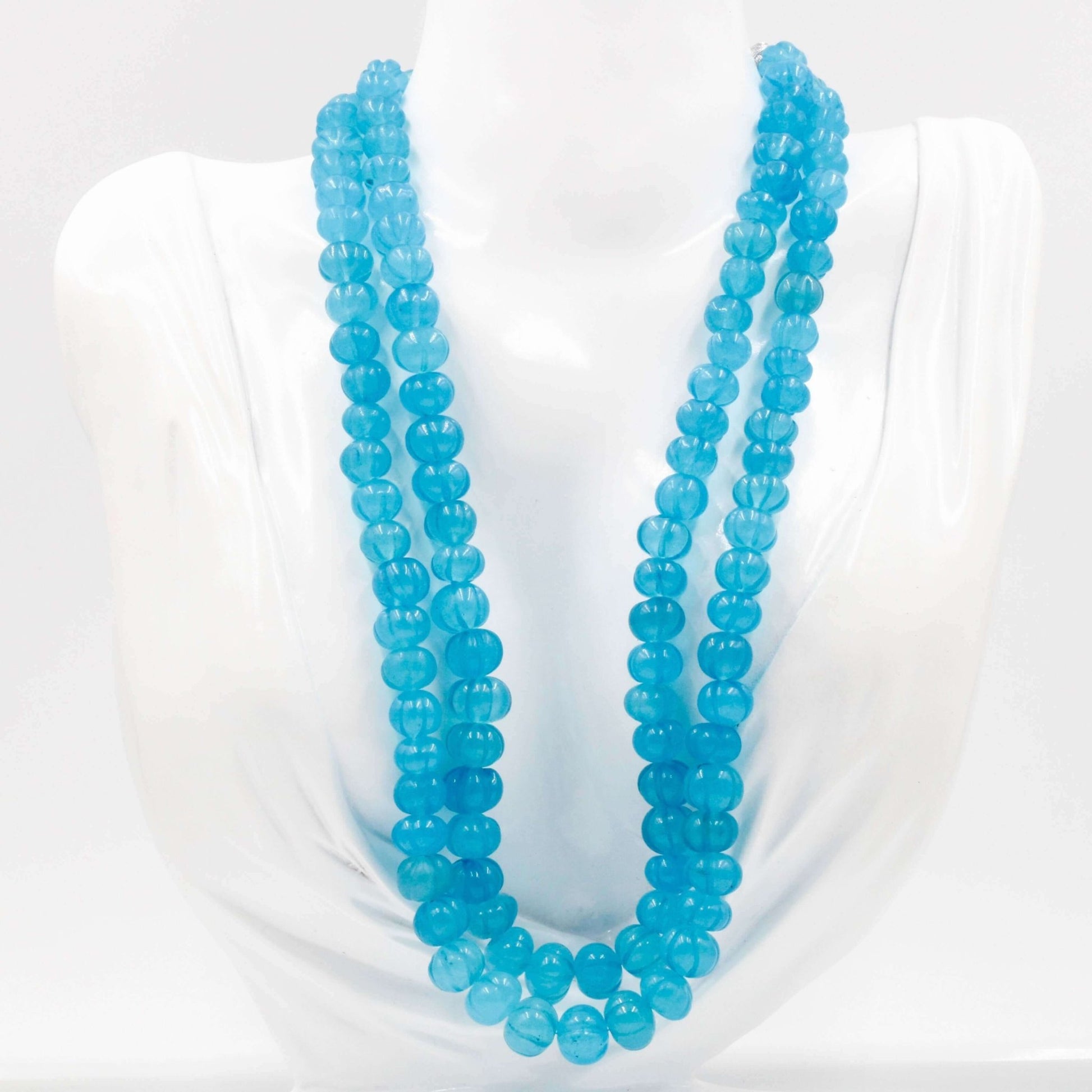 Blue Quartz Pumpkin Beads Necklace - Taj Mahal Gems