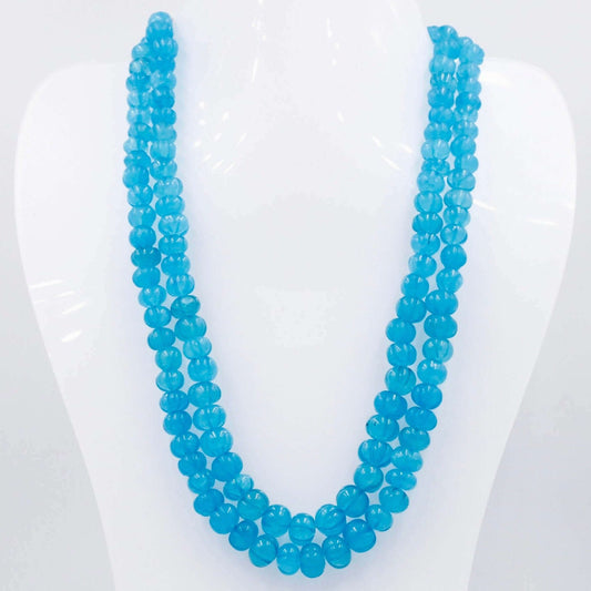 Blue Quartz Pumpkin Beads Necklace - Taj Mahal Gems