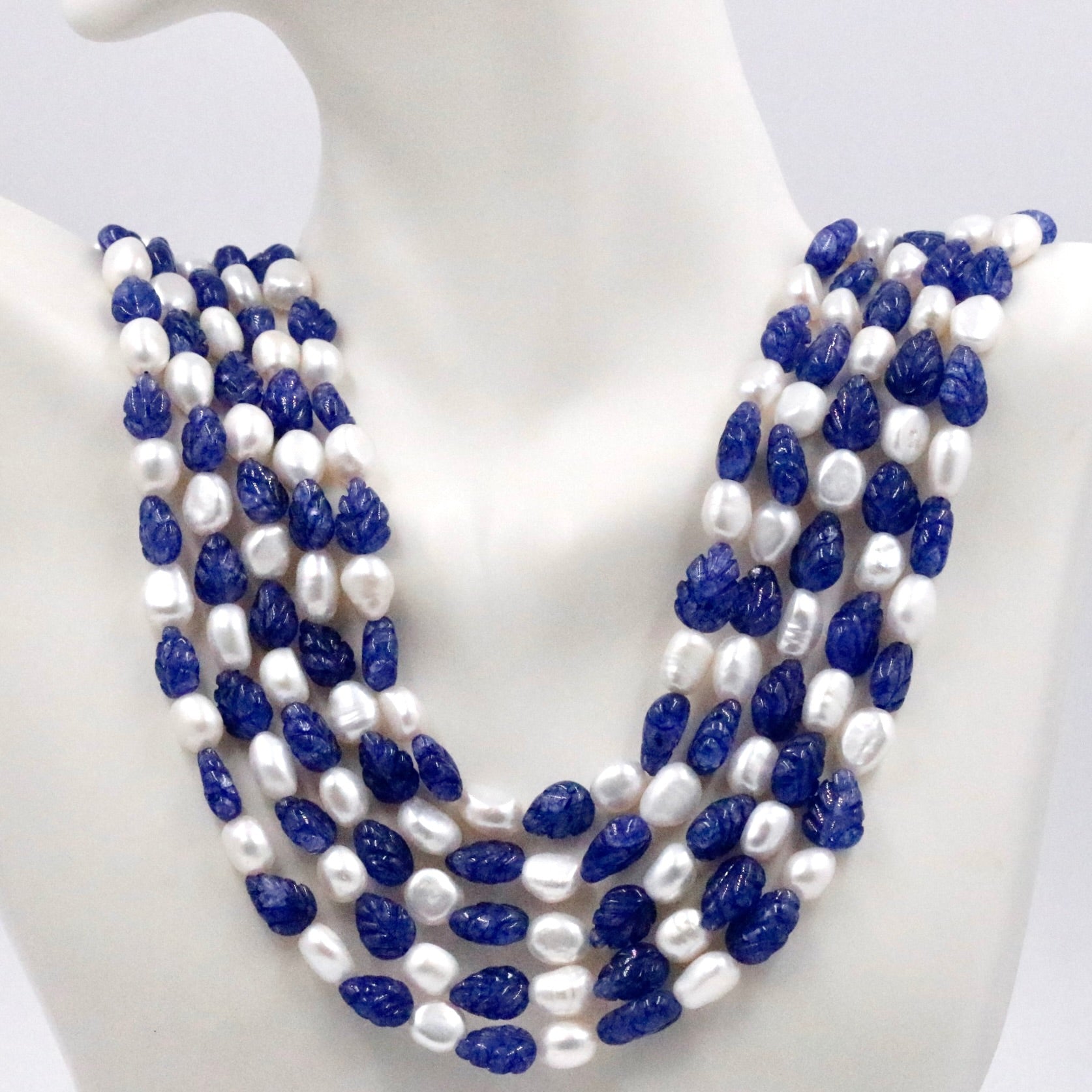 Blue Quartz with Pearl Necklace - Taj Mahal Gems