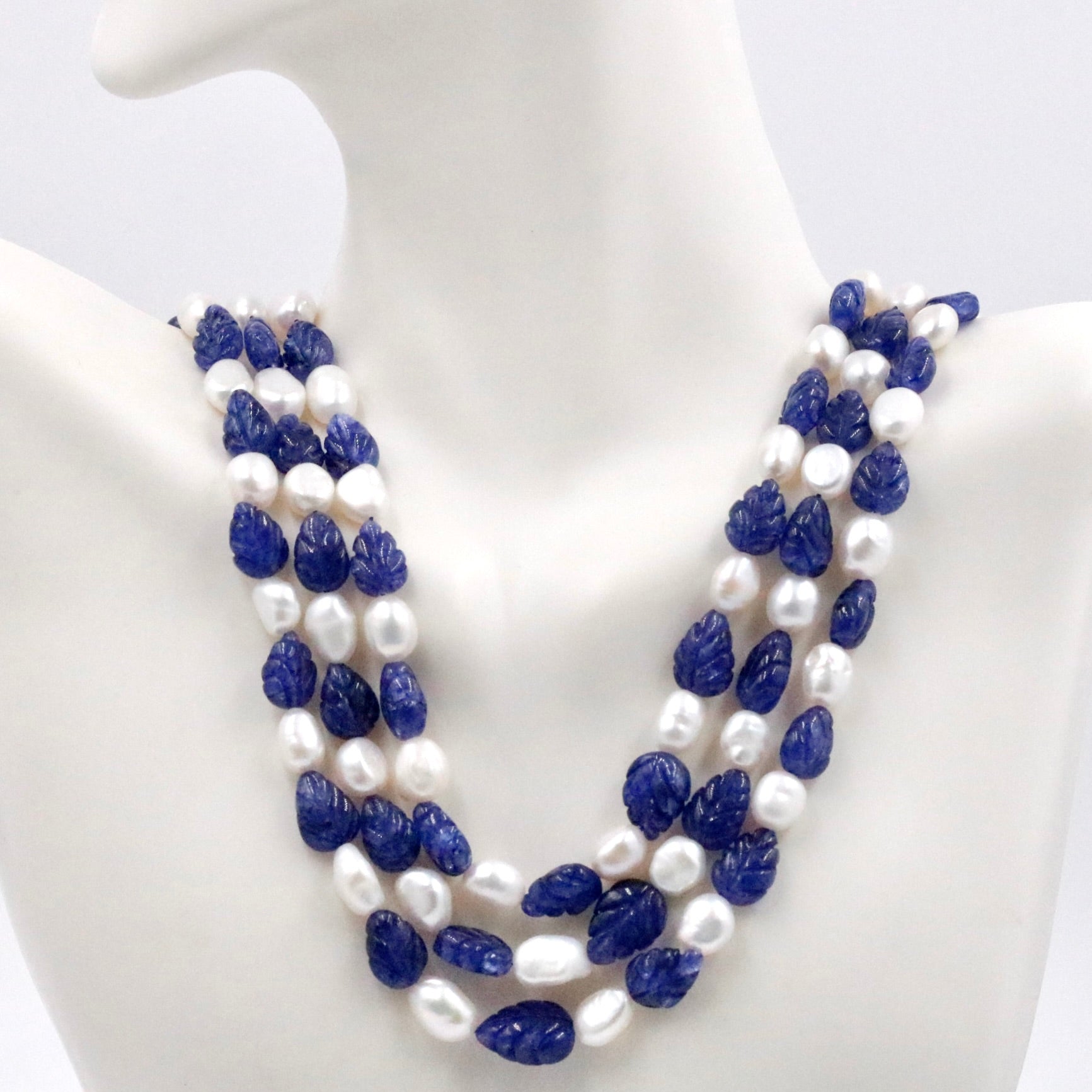 Blue Quartz with Pearl Necklace - Taj Mahal Gems