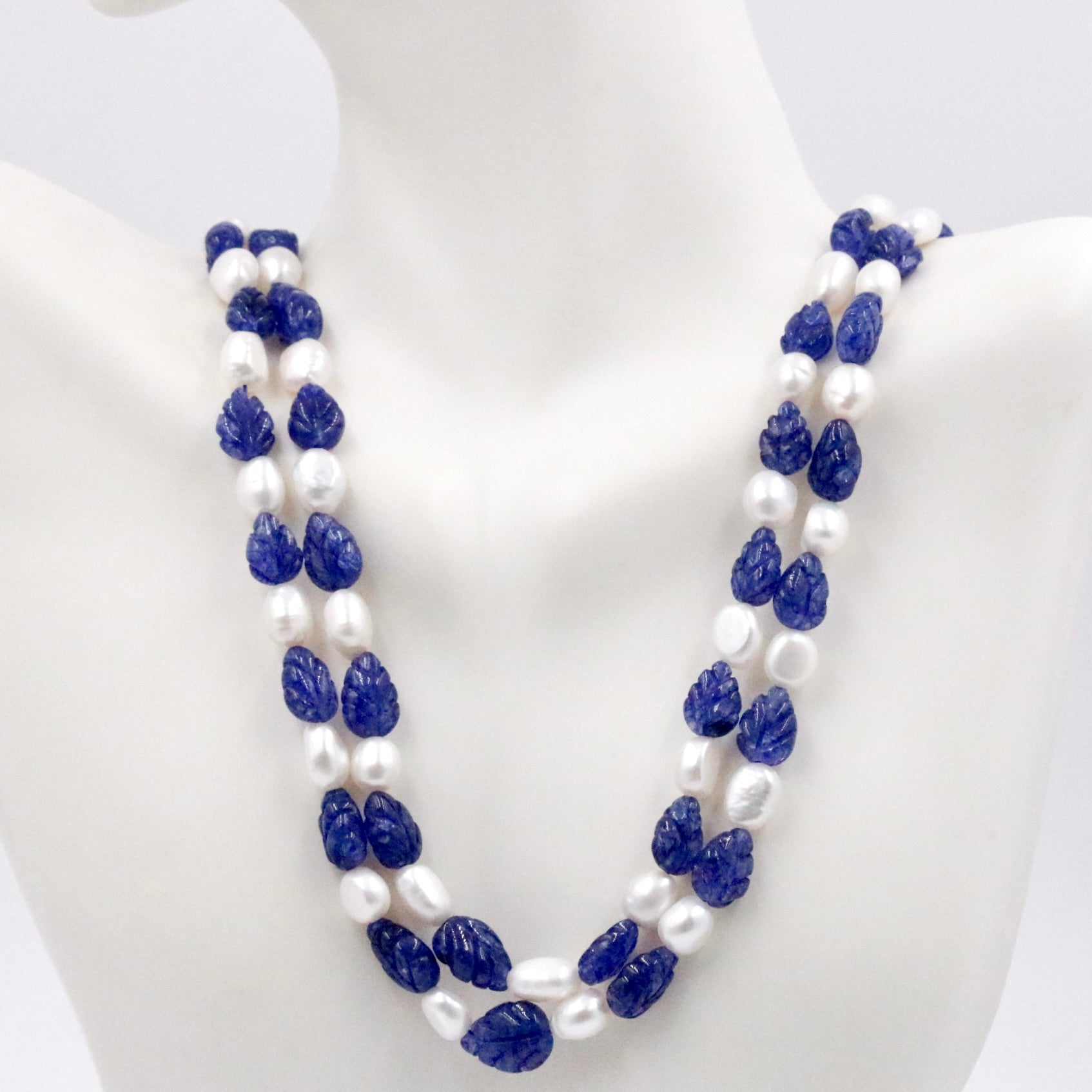 Blue Quartz with Pearl Necklace - Taj Mahal Gems