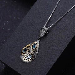 Blue Topaz Amethyst Garnet Chain Necklace - Taj Mahal Gems