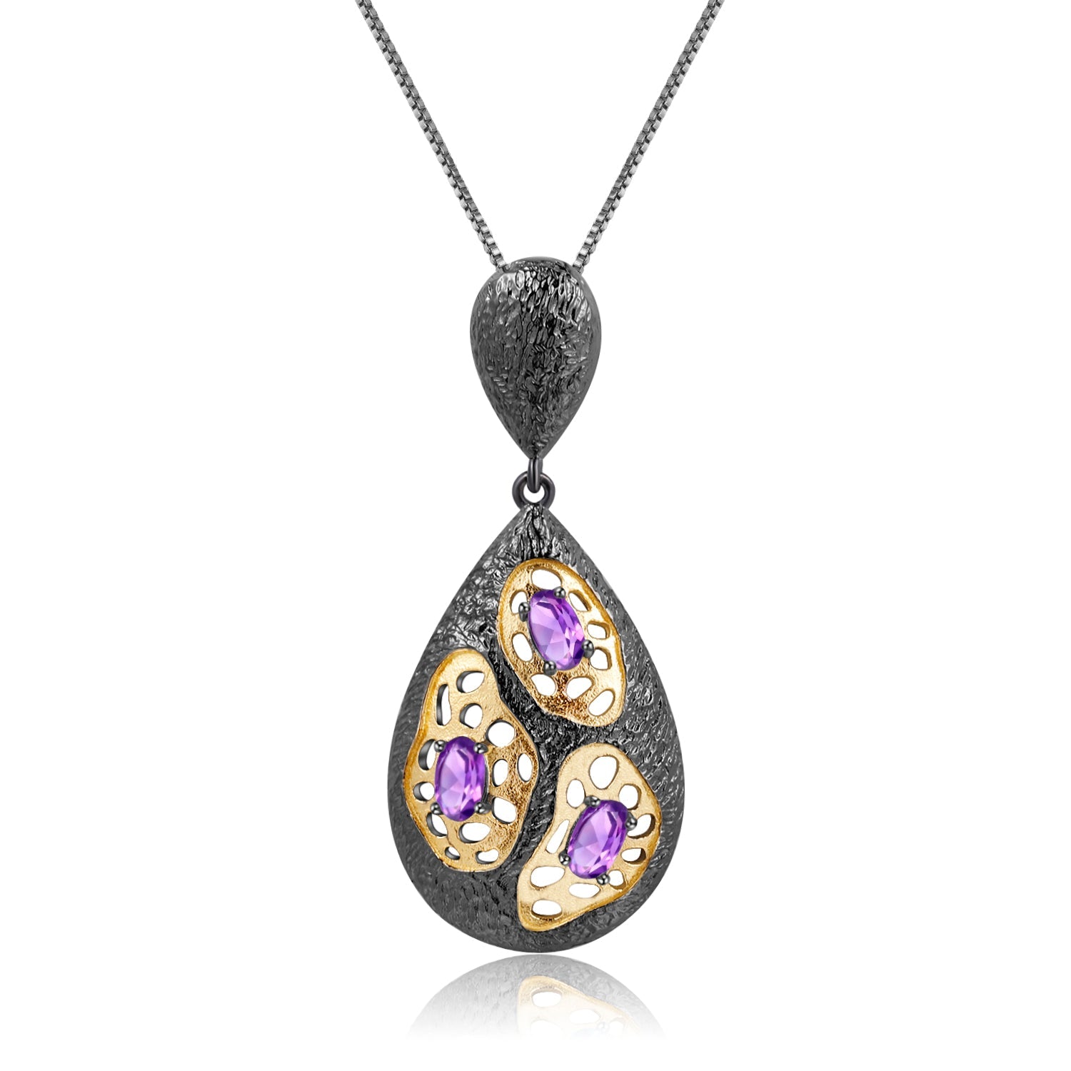 Blue Topaz Amethyst Garnet Chain Necklace - Taj Mahal Gems