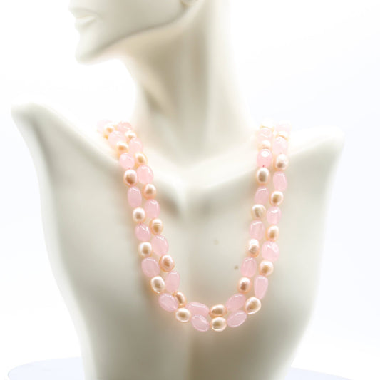 Rose Quartz & Fresh Water Pearl Necklace - Taj Mahal Gems