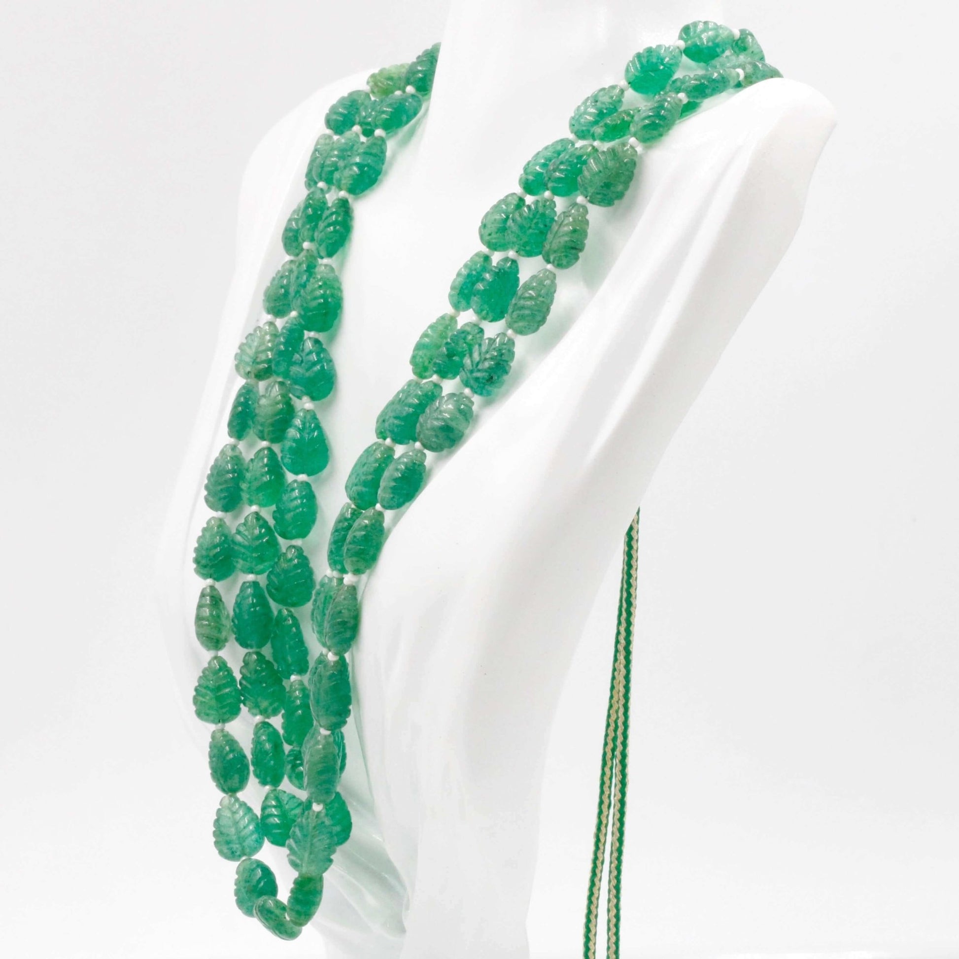 Carved Green Quartz Beaded Necklace - Taj Mahal Gems