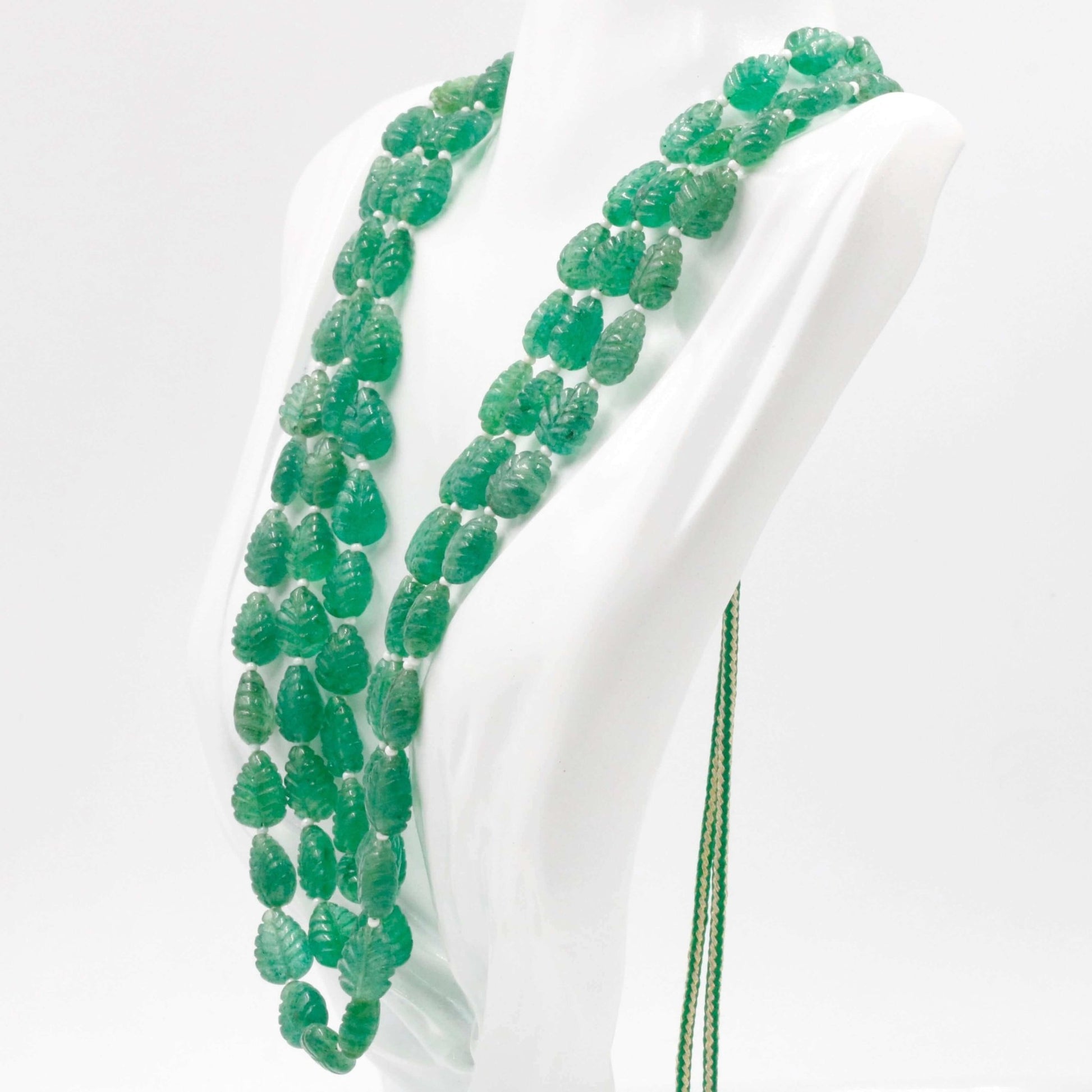 Carved Green Quartz Beaded Necklace - Taj Mahal Gems