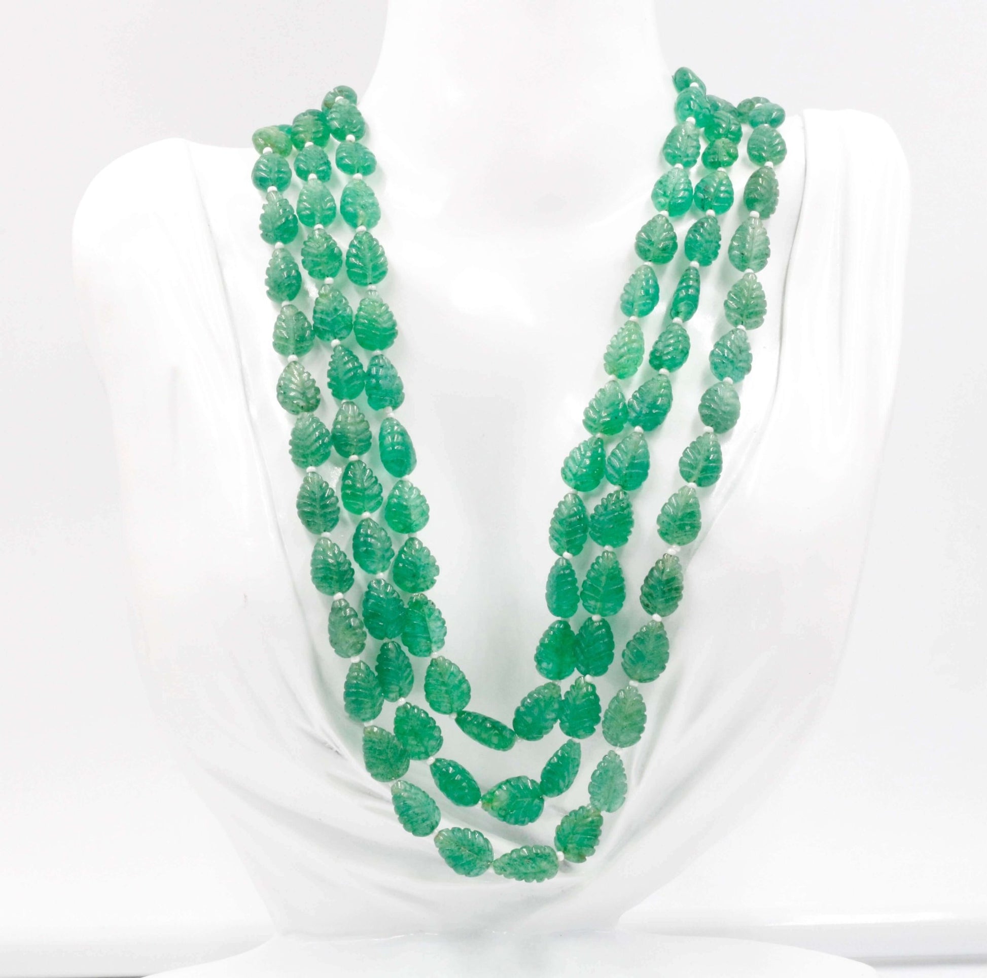 Carved Green Quartz Beaded Necklace - Taj Mahal Gems