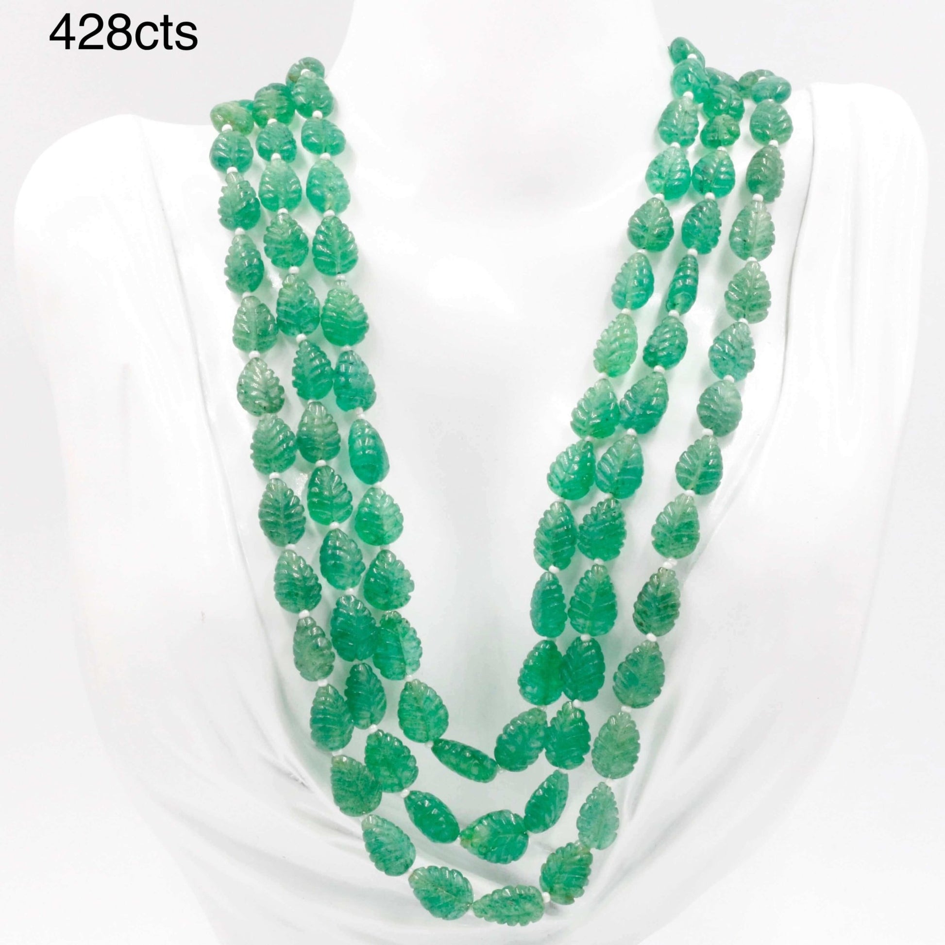 Carved Green Quartz Beaded Necklace - Taj Mahal Gems
