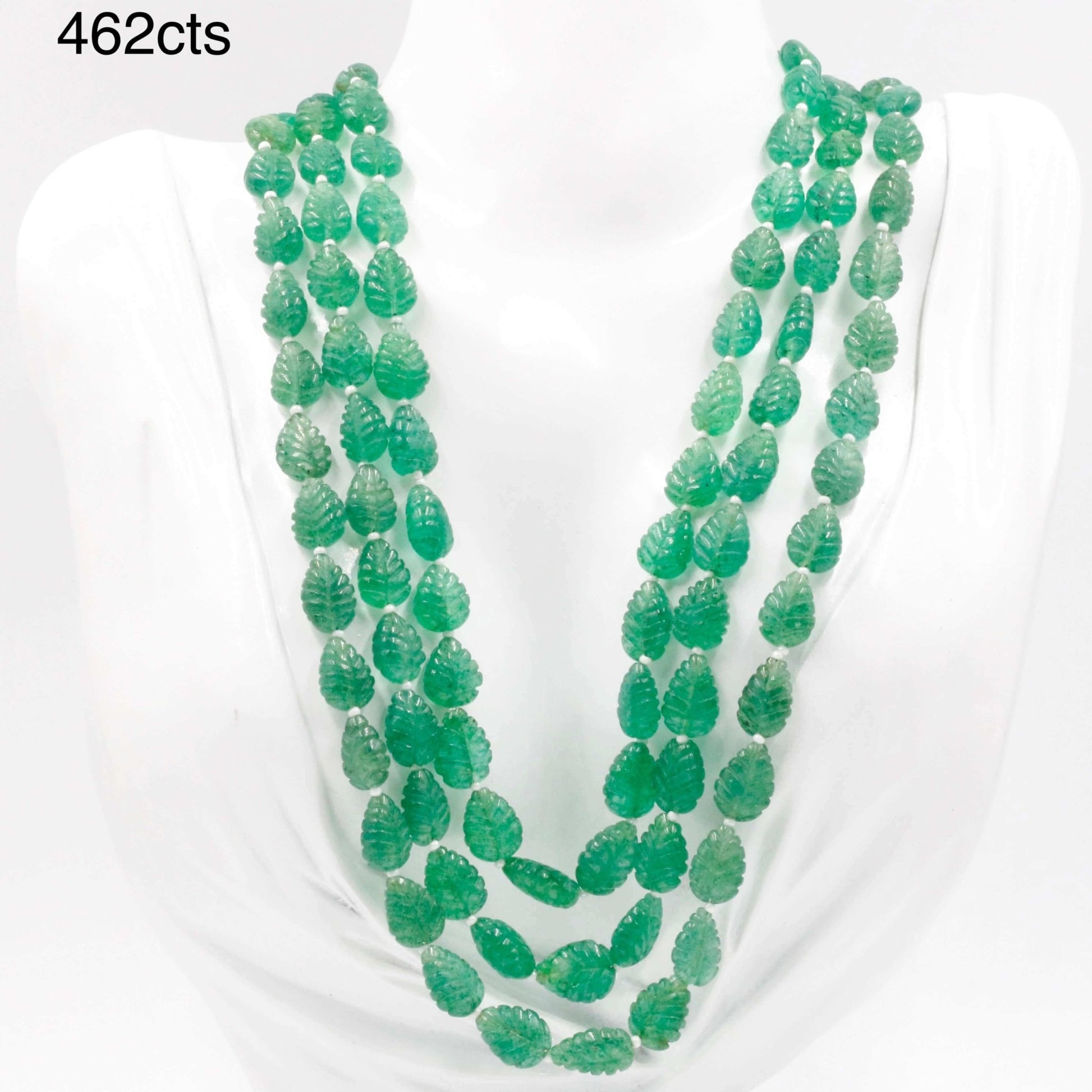 Carved Green Quartz Beaded Necklace - Taj Mahal Gems