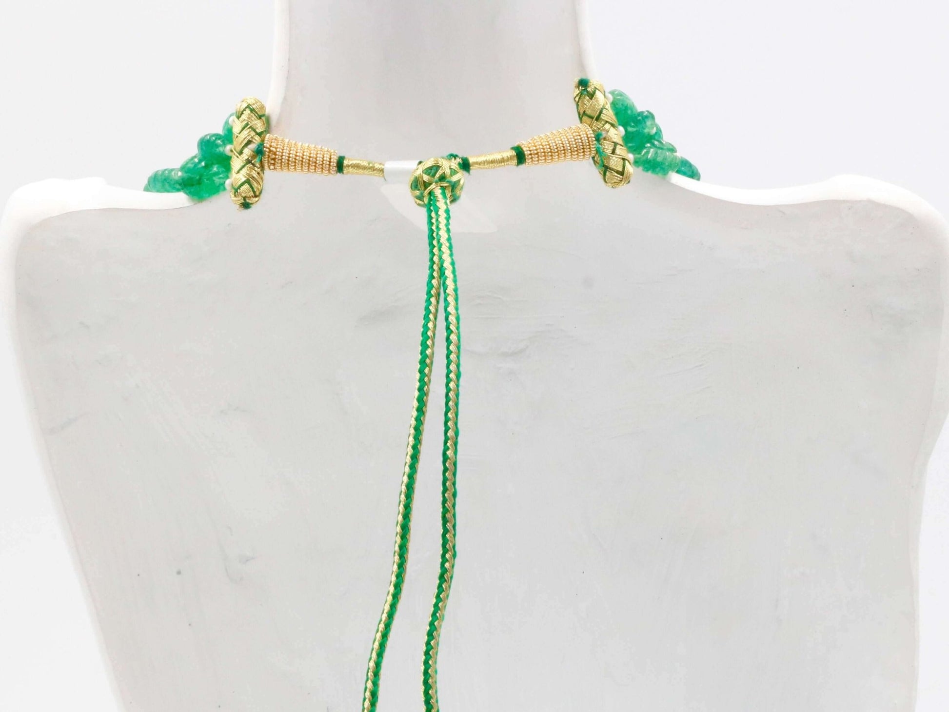 Carved Green Quartz Beaded Necklace - Taj Mahal Gems