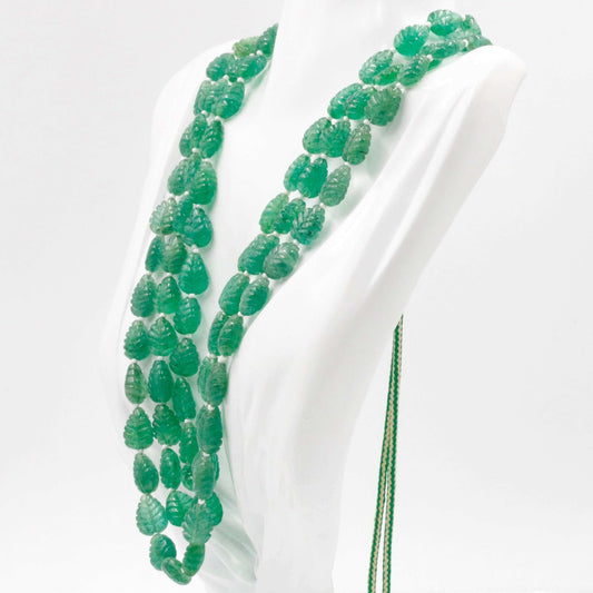 Carved Green Quartz Beaded Necklace - Taj Mahal Gems