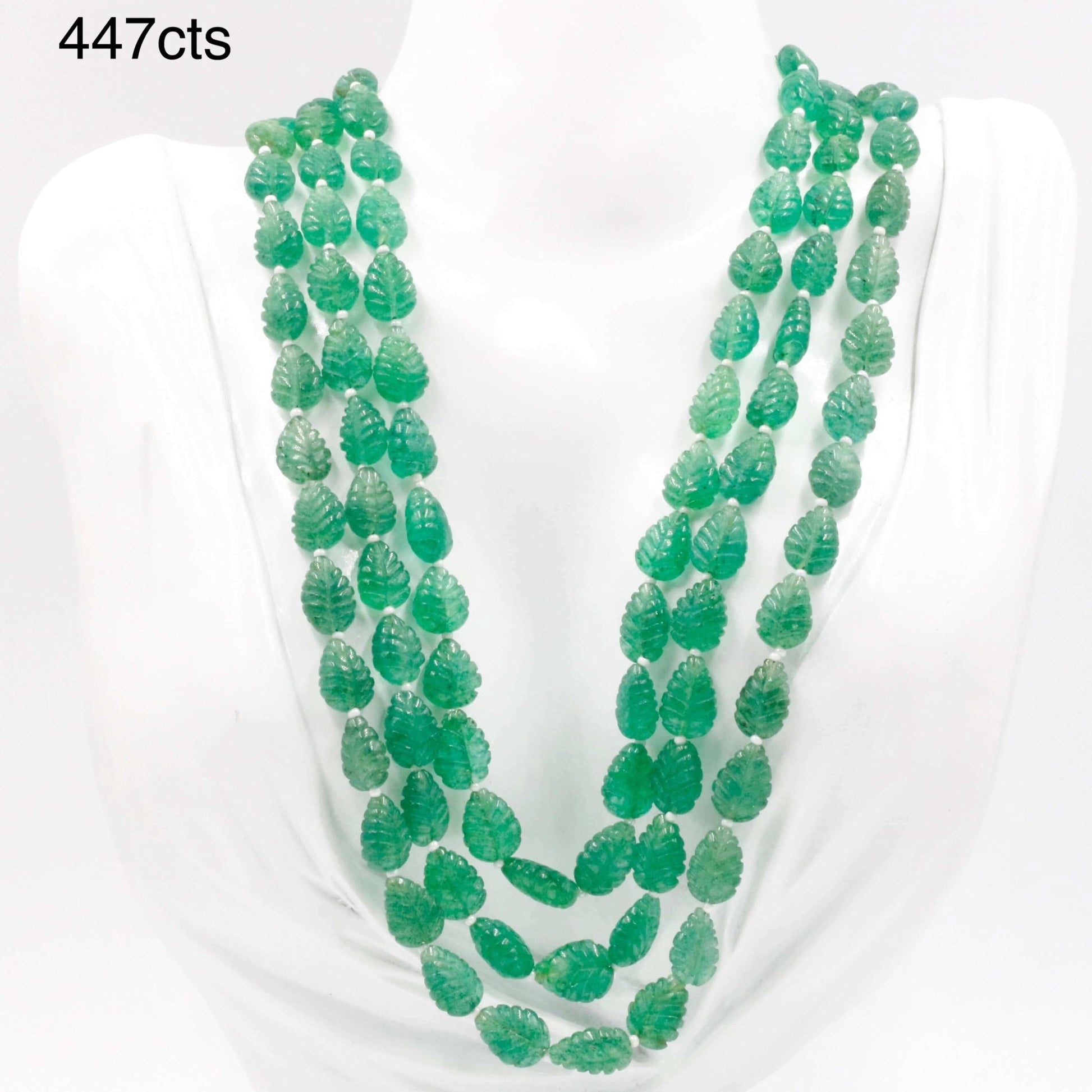 Carved Green Quartz Beaded Necklace - Taj Mahal Gems