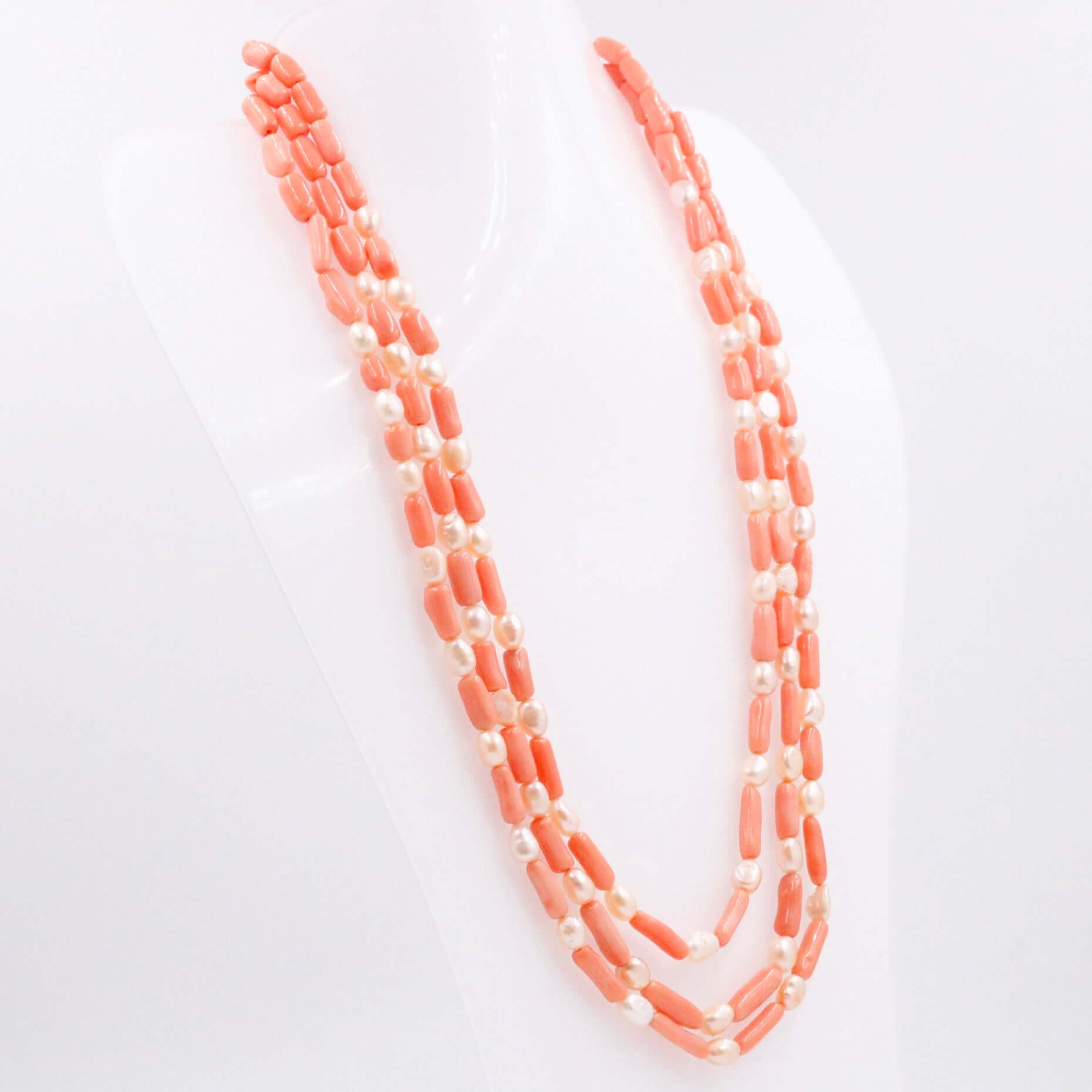 Coral and Pearl Beaded Necklace - Taj Mahal Gems