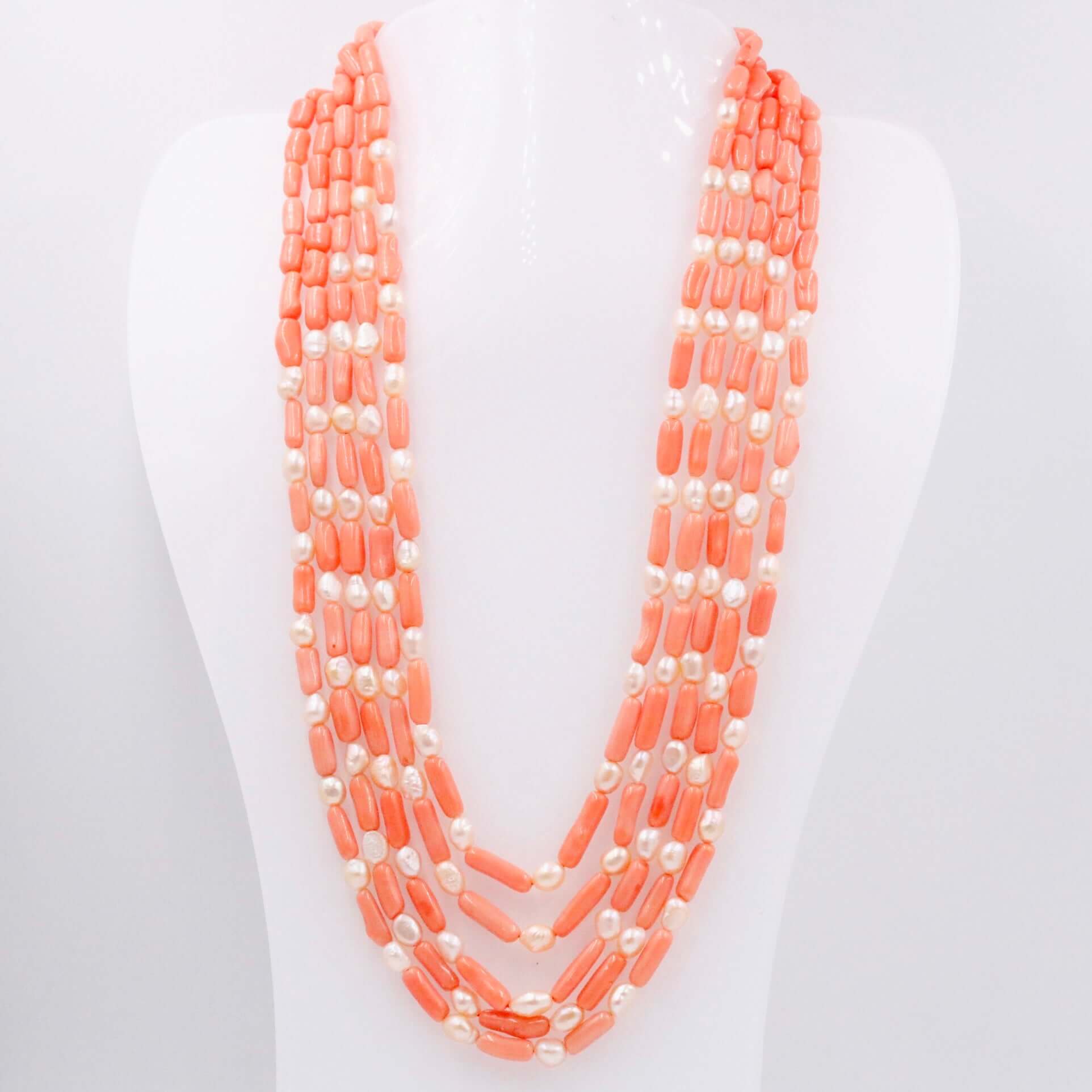 Coral and Pearl Beaded Necklace - Taj Mahal Gems