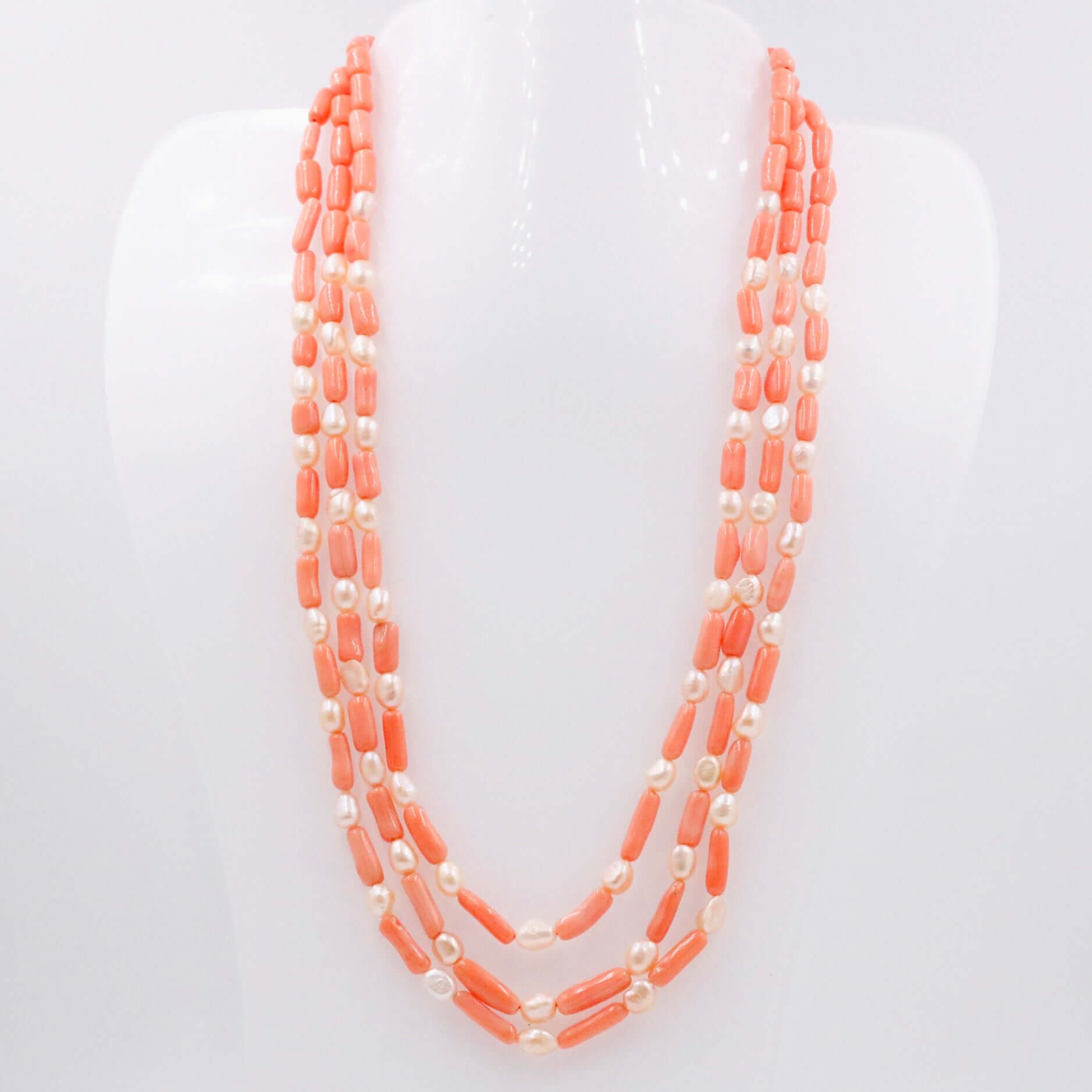 Coral and Pearl Beaded Necklace - Taj Mahal Gems