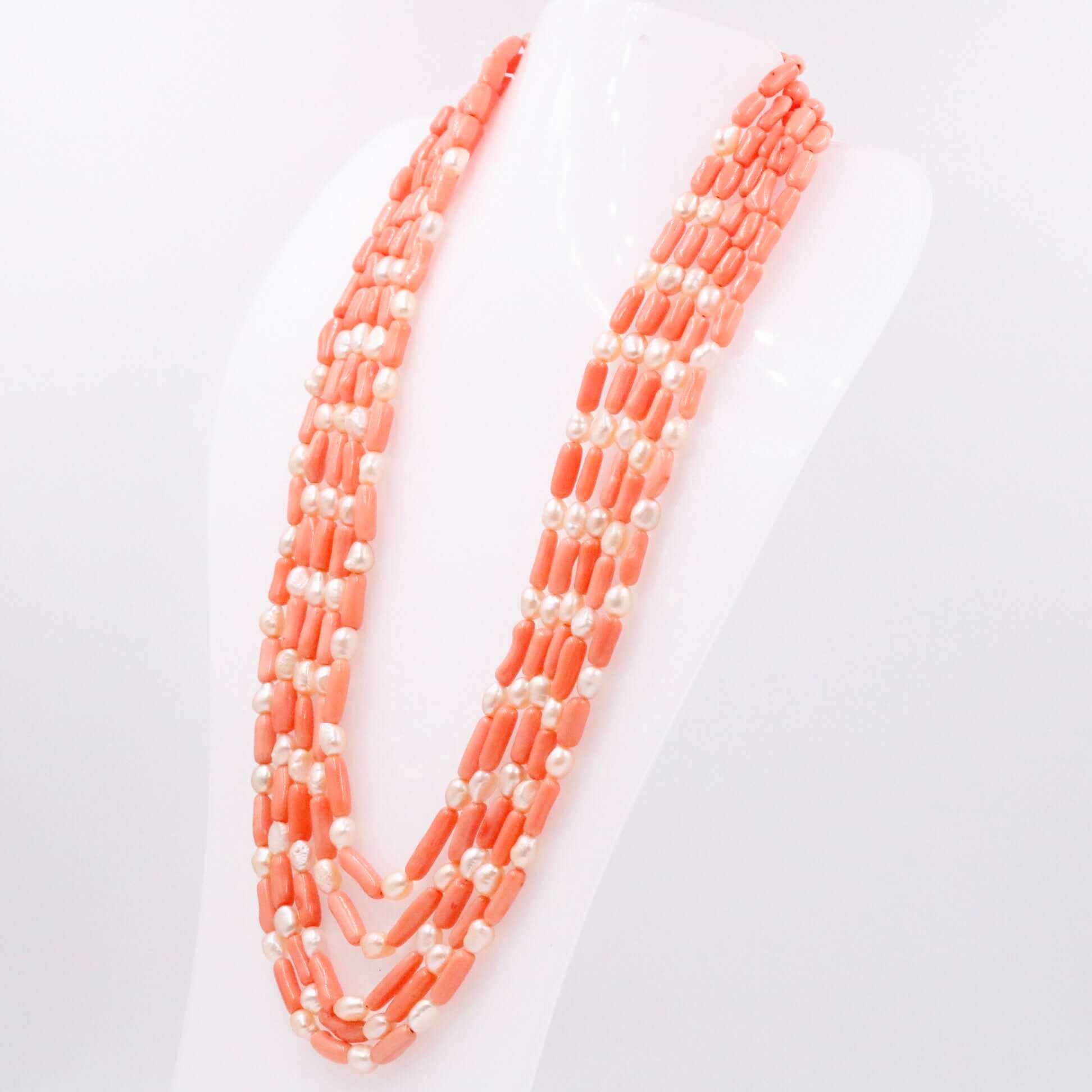 Coral and Pearl Beaded Necklace - Taj Mahal Gems