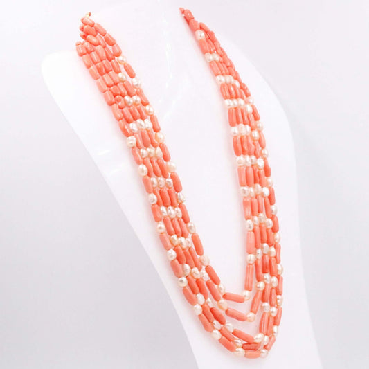 Coral and Pearl Beaded Necklace - Taj Mahal Gems