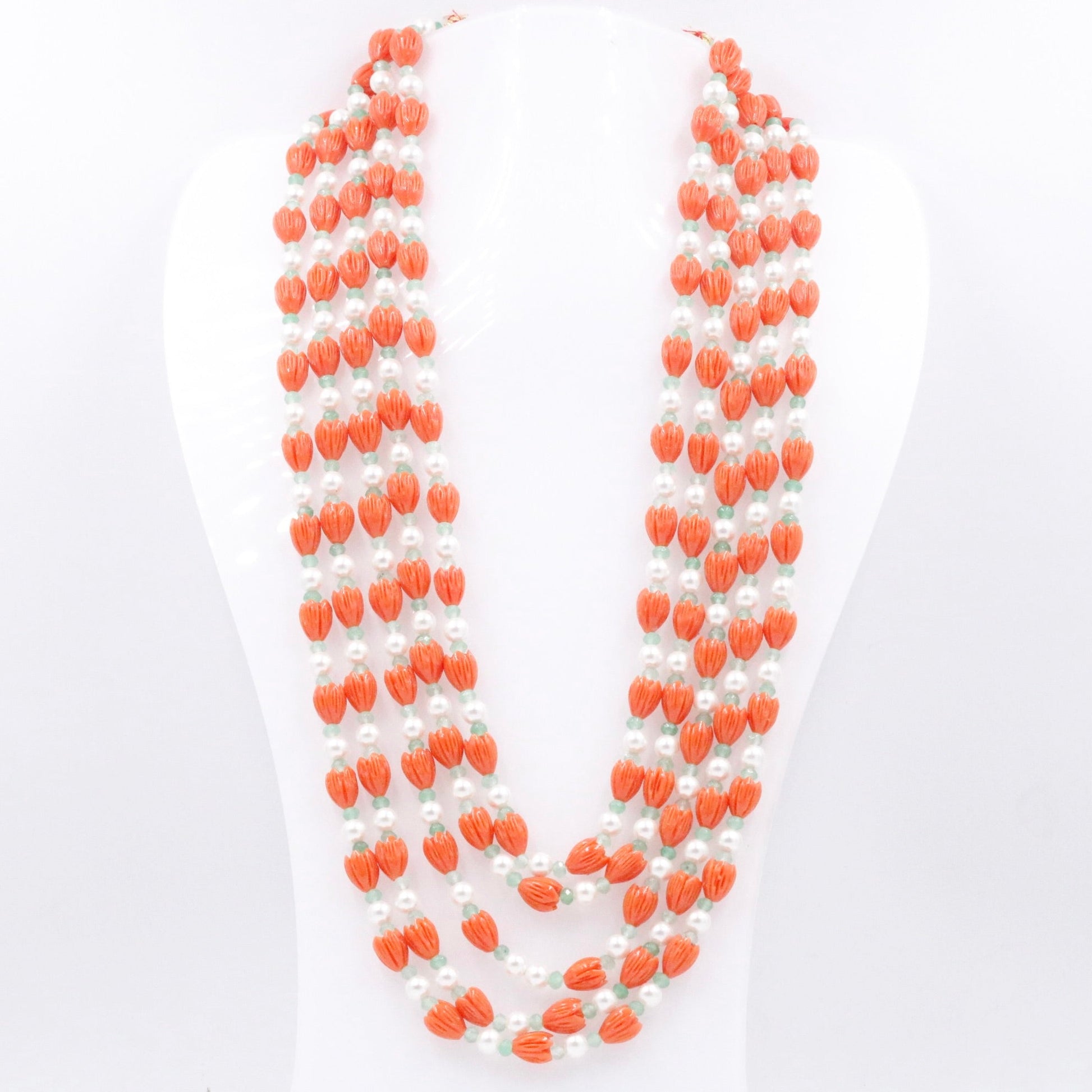 Coral Shell Pearl & Quartz Beaded Necklace - Taj Mahal Gems