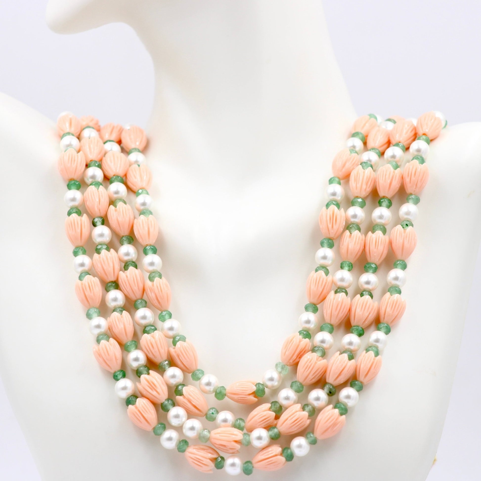 Coral Shell Pearl & Quartz Beaded Necklace - Taj Mahal Gems