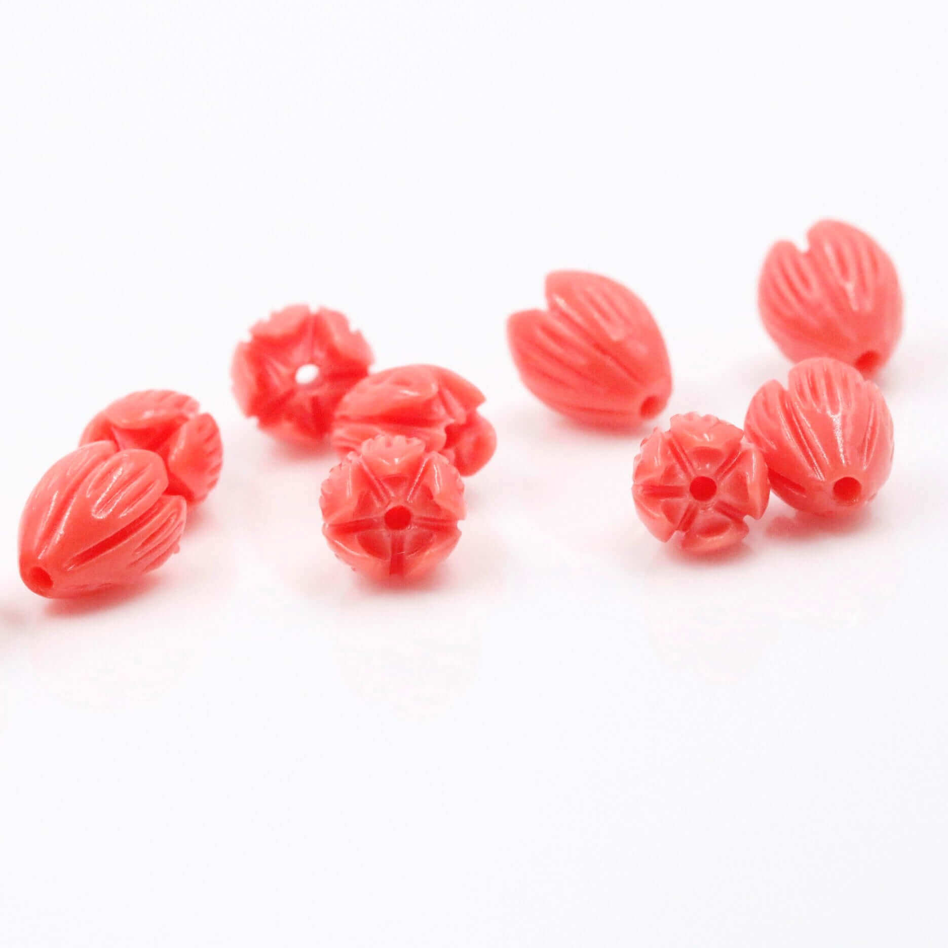 Coral Tulip Flower Beads - Taj Mahal Gems