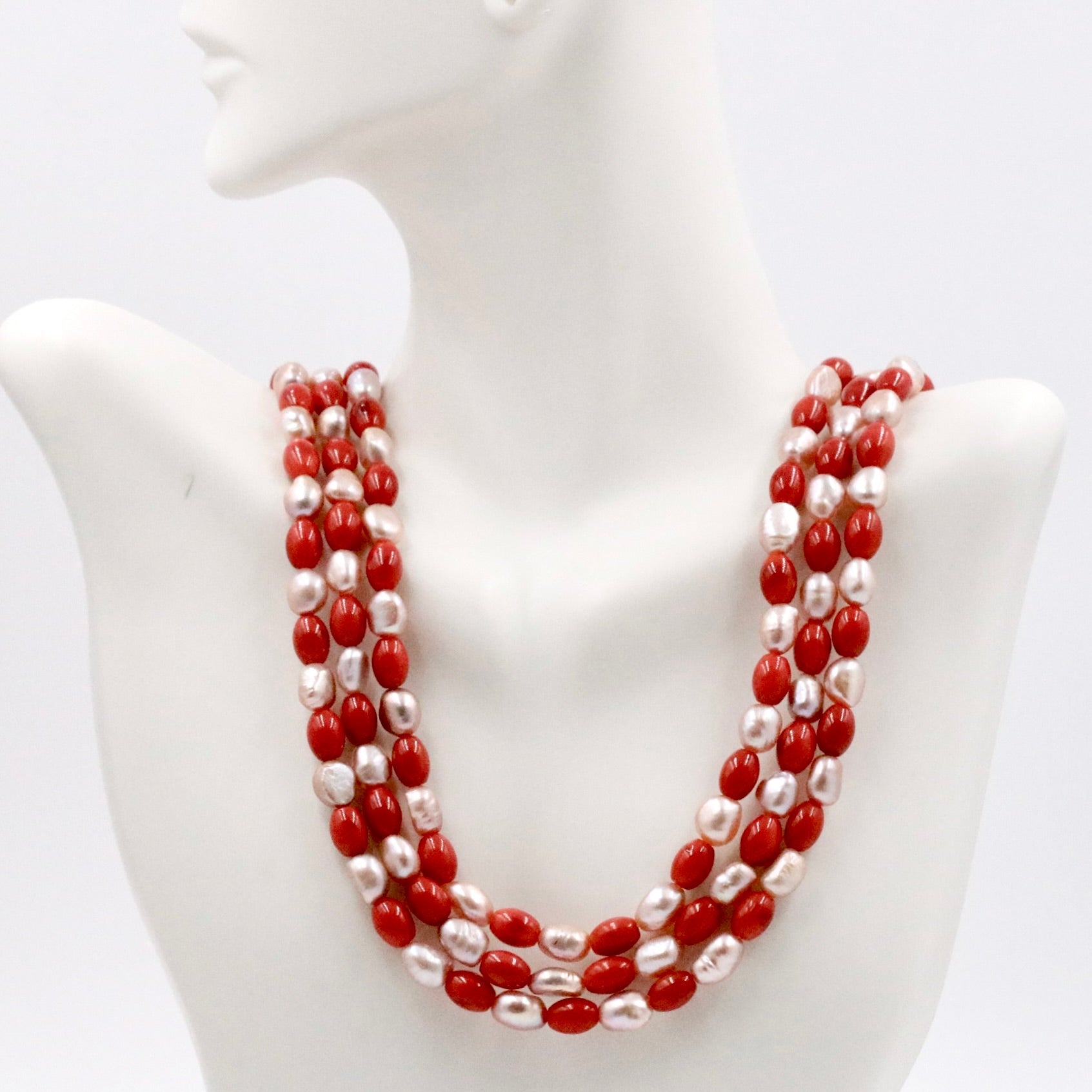 Cultured Freshwater Pearl and Coral Necklace - Taj Mahal Gems