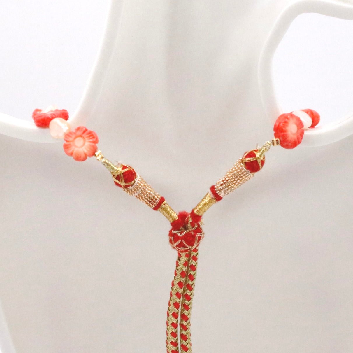 Cultured Pearl and Coral Flower Necklace - Taj Mahal Gems