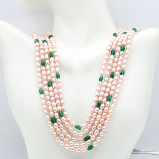 Fresh Water Pearl with Emerald Necklace
