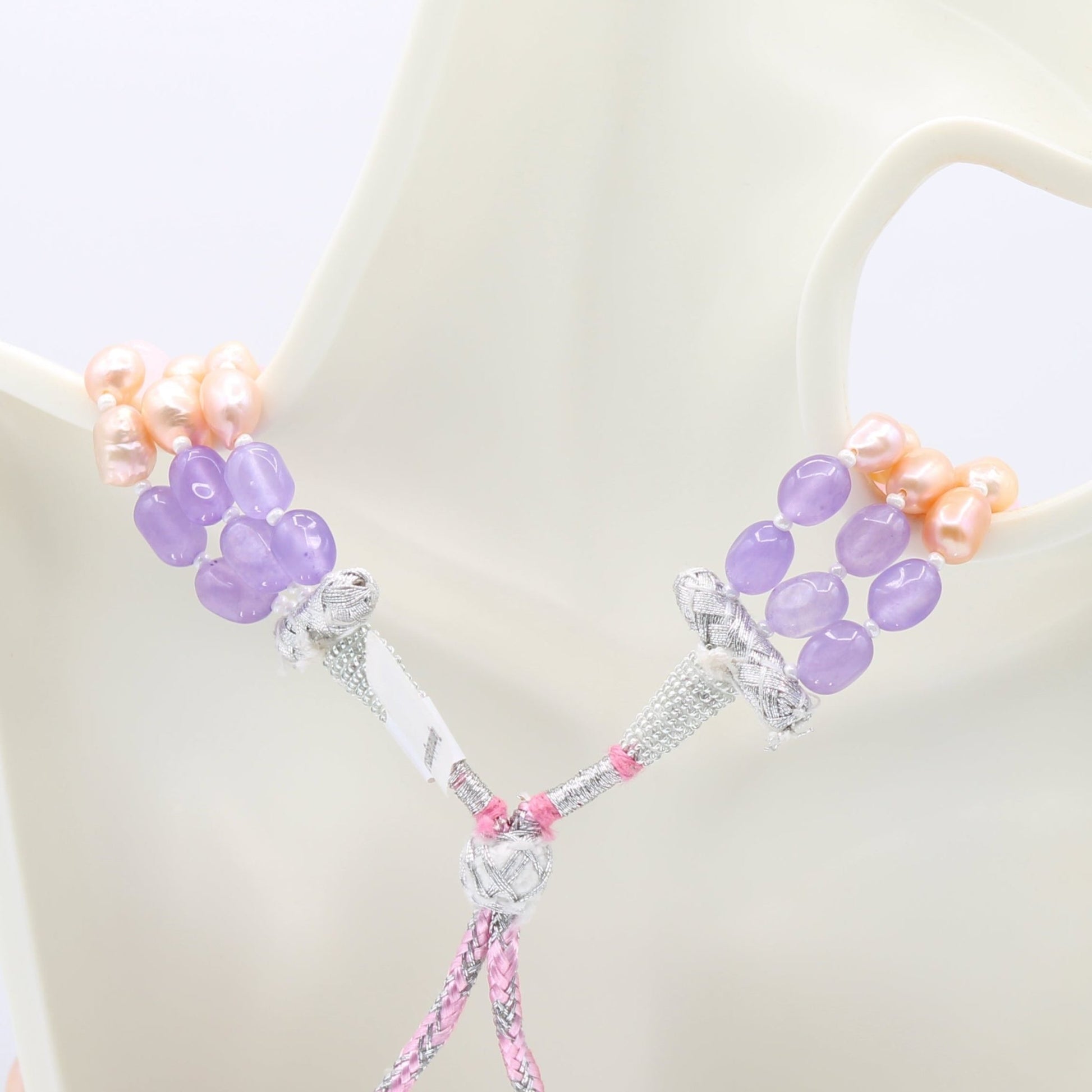 Multi Color Jade Necklace with Fresh Water Pearl - 3 Strand - Taj Mahal Gems