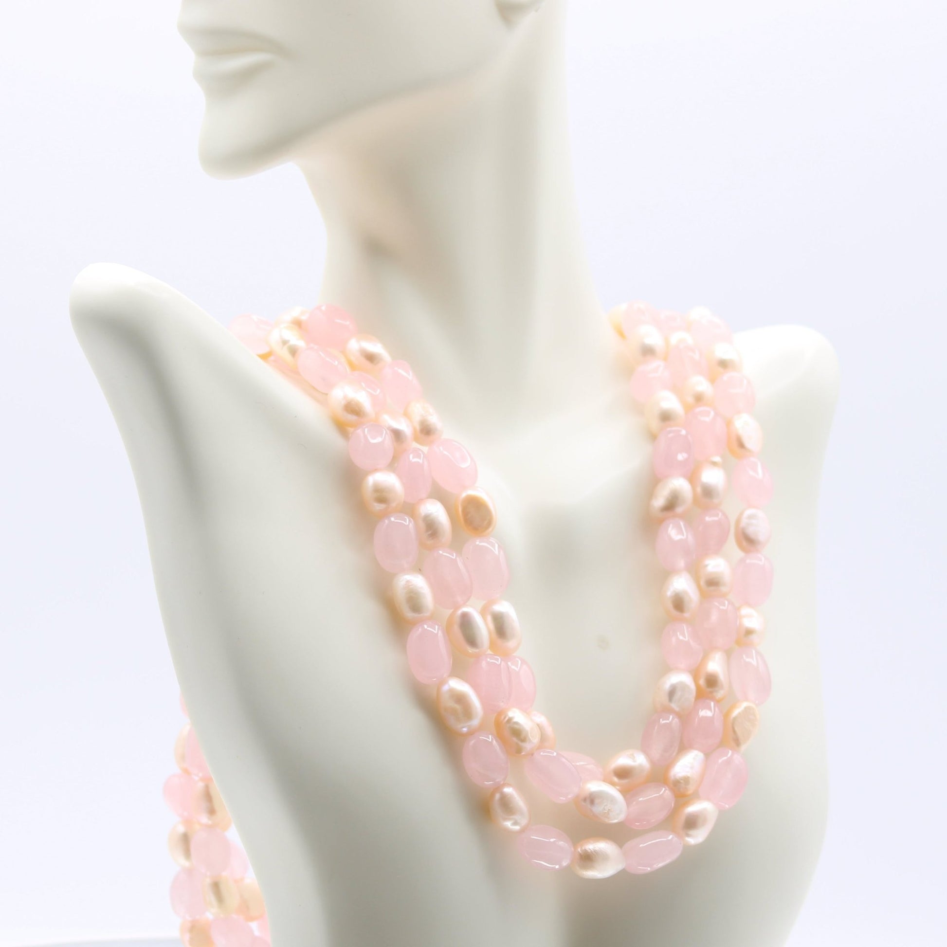Rose Quartz & Fresh Water Pearl Necklace - Taj Mahal Gems