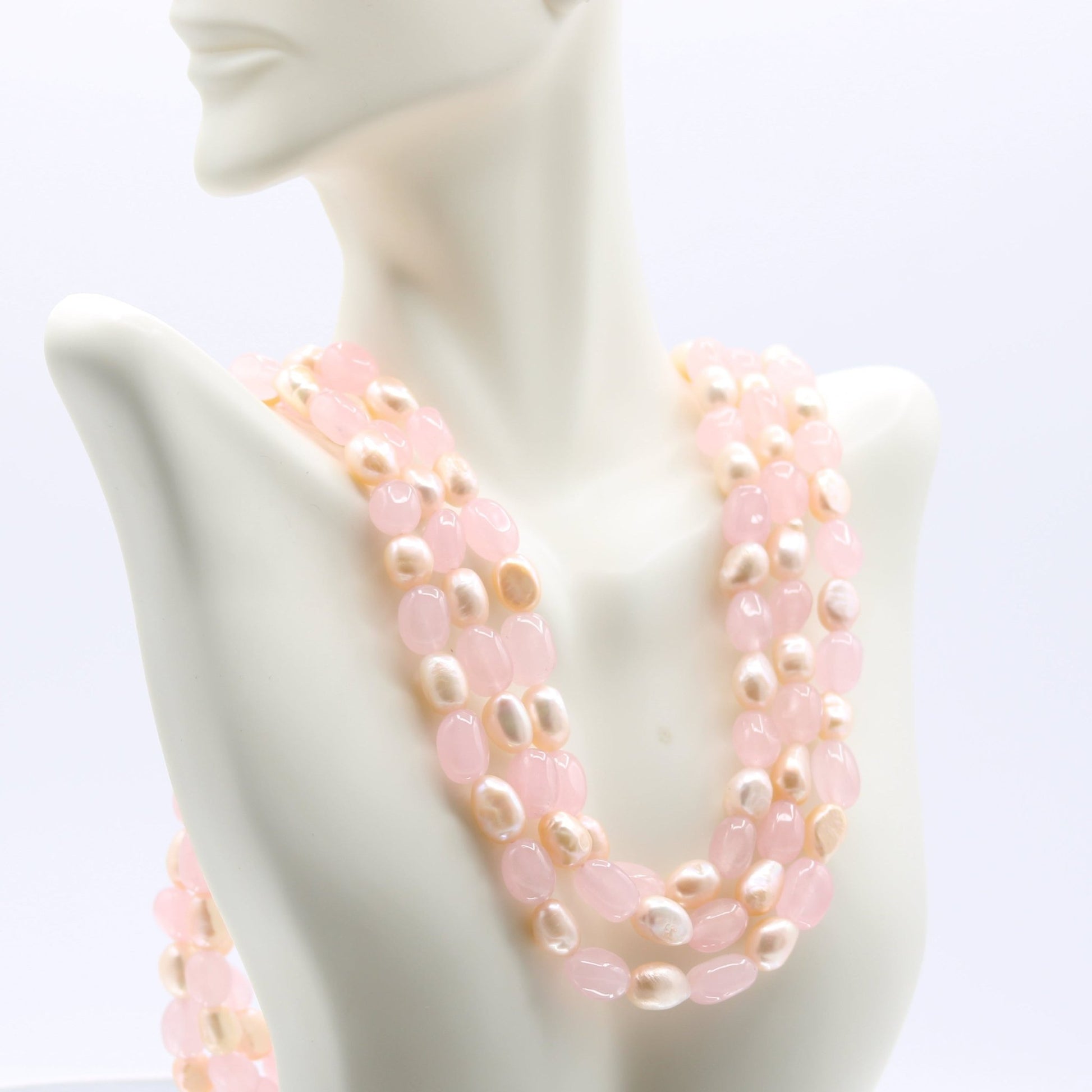 Rose Quartz & Fresh Water Pearl Necklace - Taj Mahal Gems