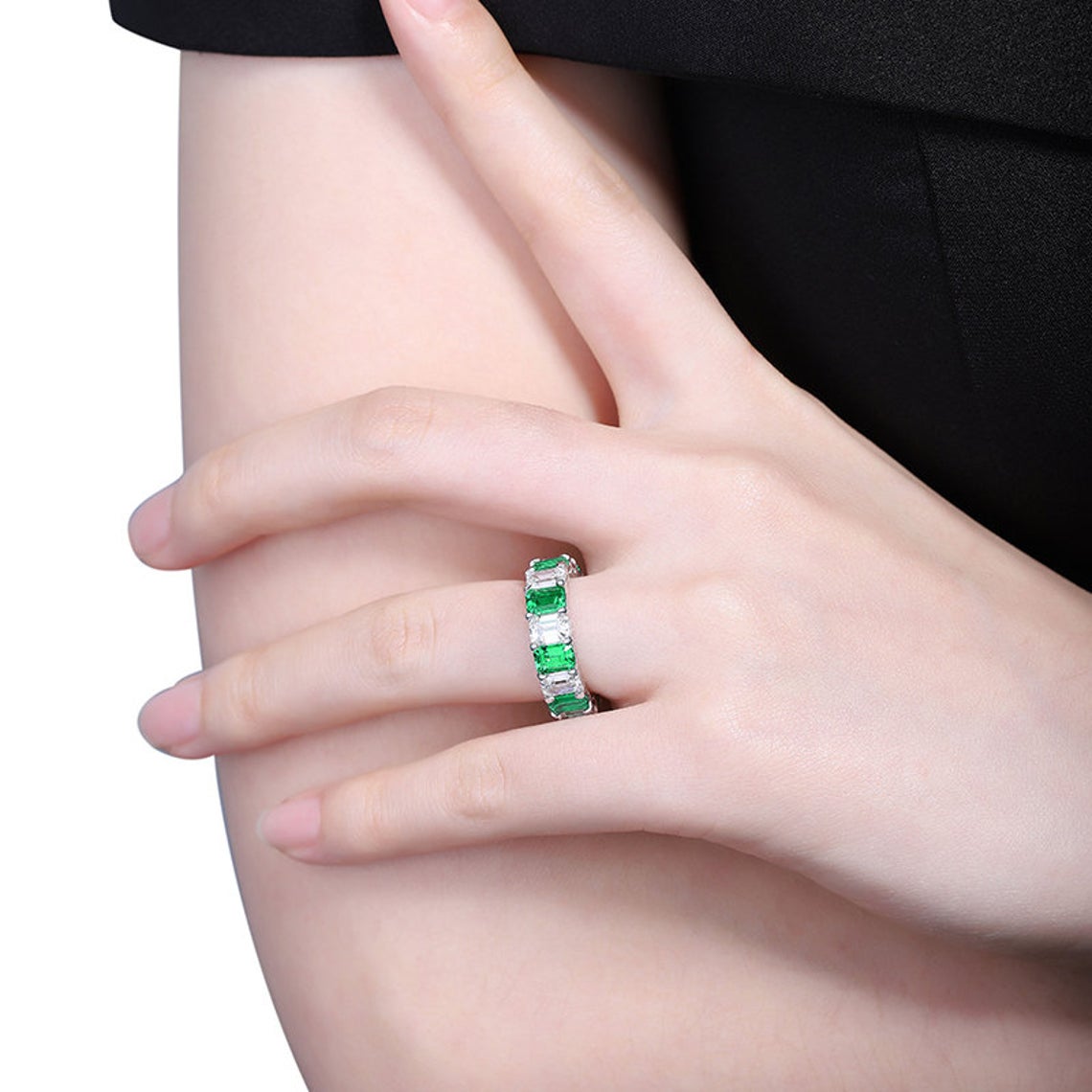 Emerald Eternity Ring with CZ Charms - Taj Mahal Gems