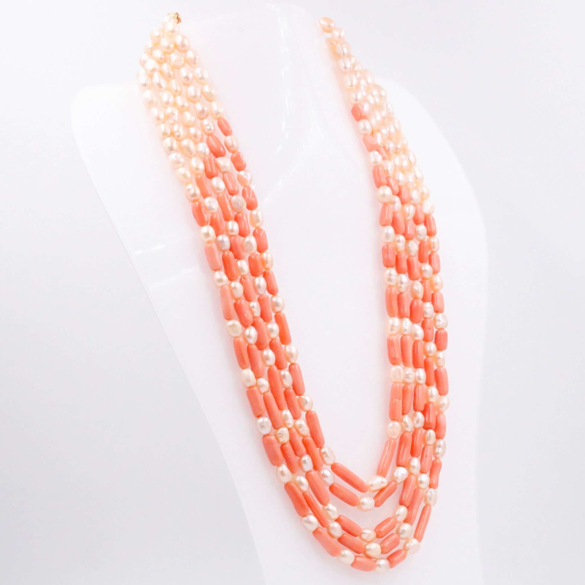 Freshwater Pearl and Coral Necklace - Taj Mahal Gems