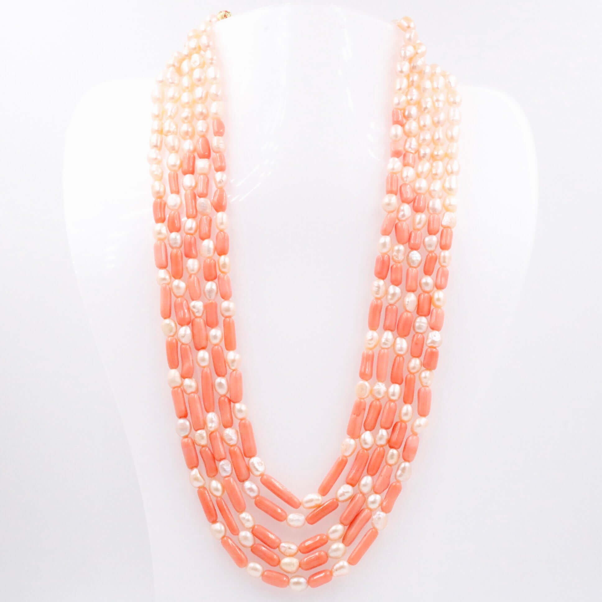 Freshwater Pearl and Coral Necklace - Taj Mahal Gems