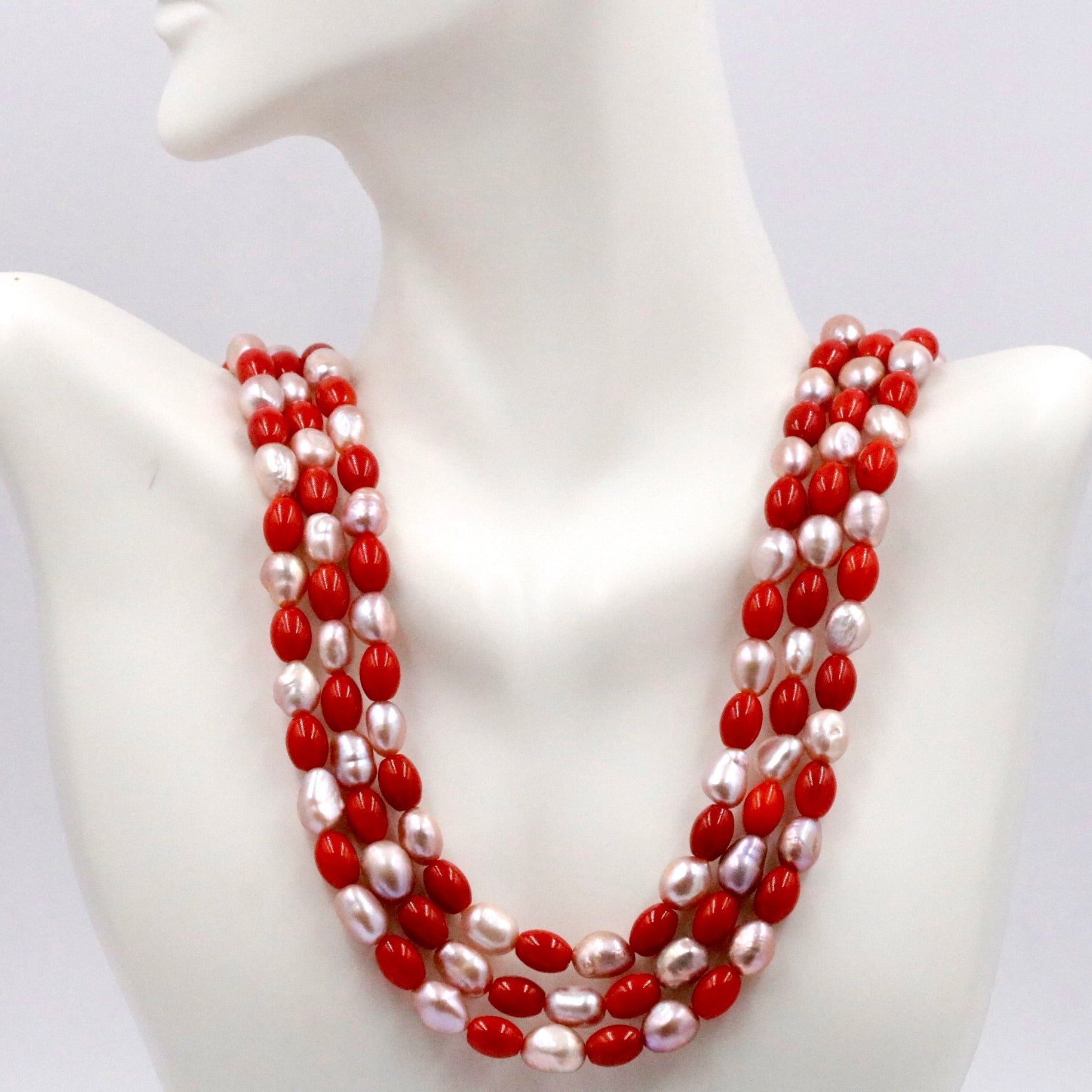 Freshwater Pearl and Coral Necklace - Taj Mahal Gems