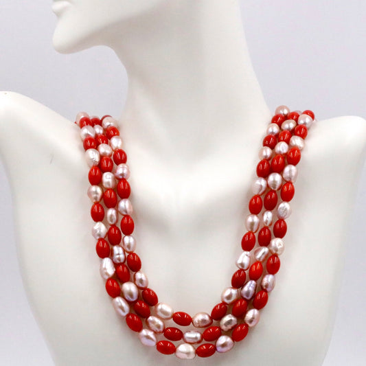 Freshwater Pearl and Coral Necklace - Taj Mahal Gems