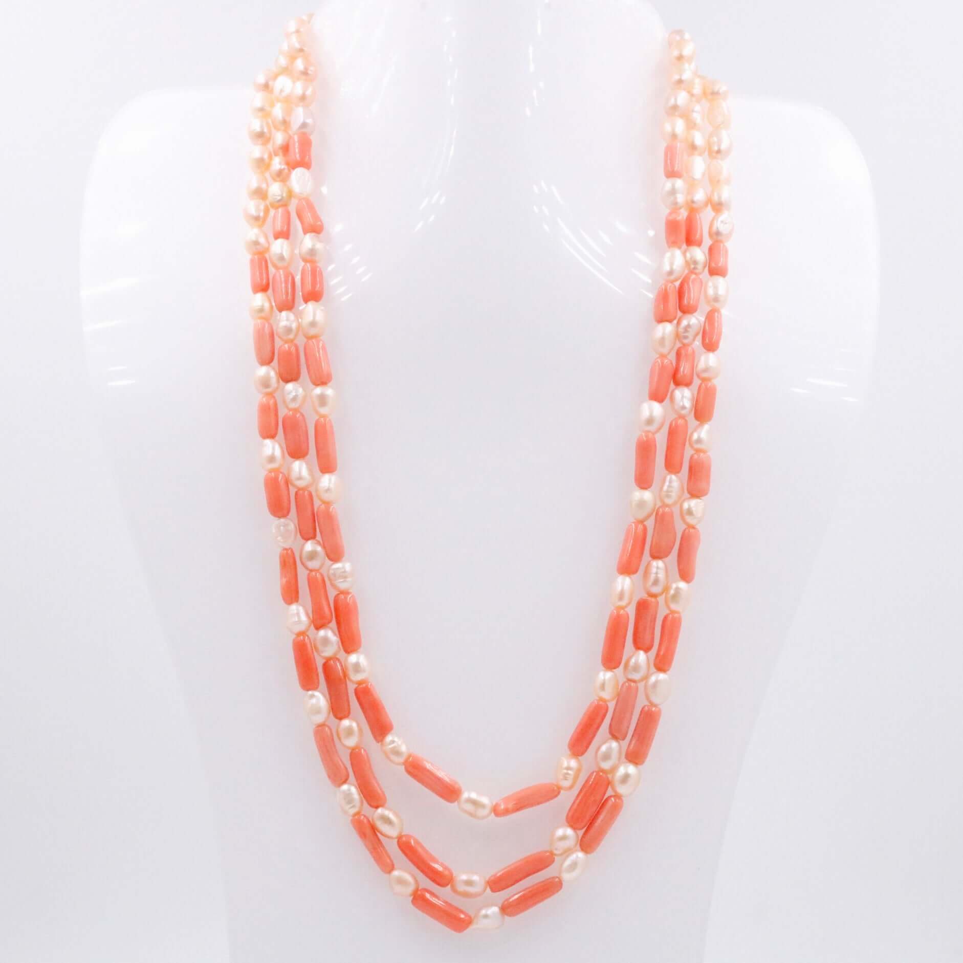 Freshwater Pearl and Coral Necklace - Taj Mahal Gems