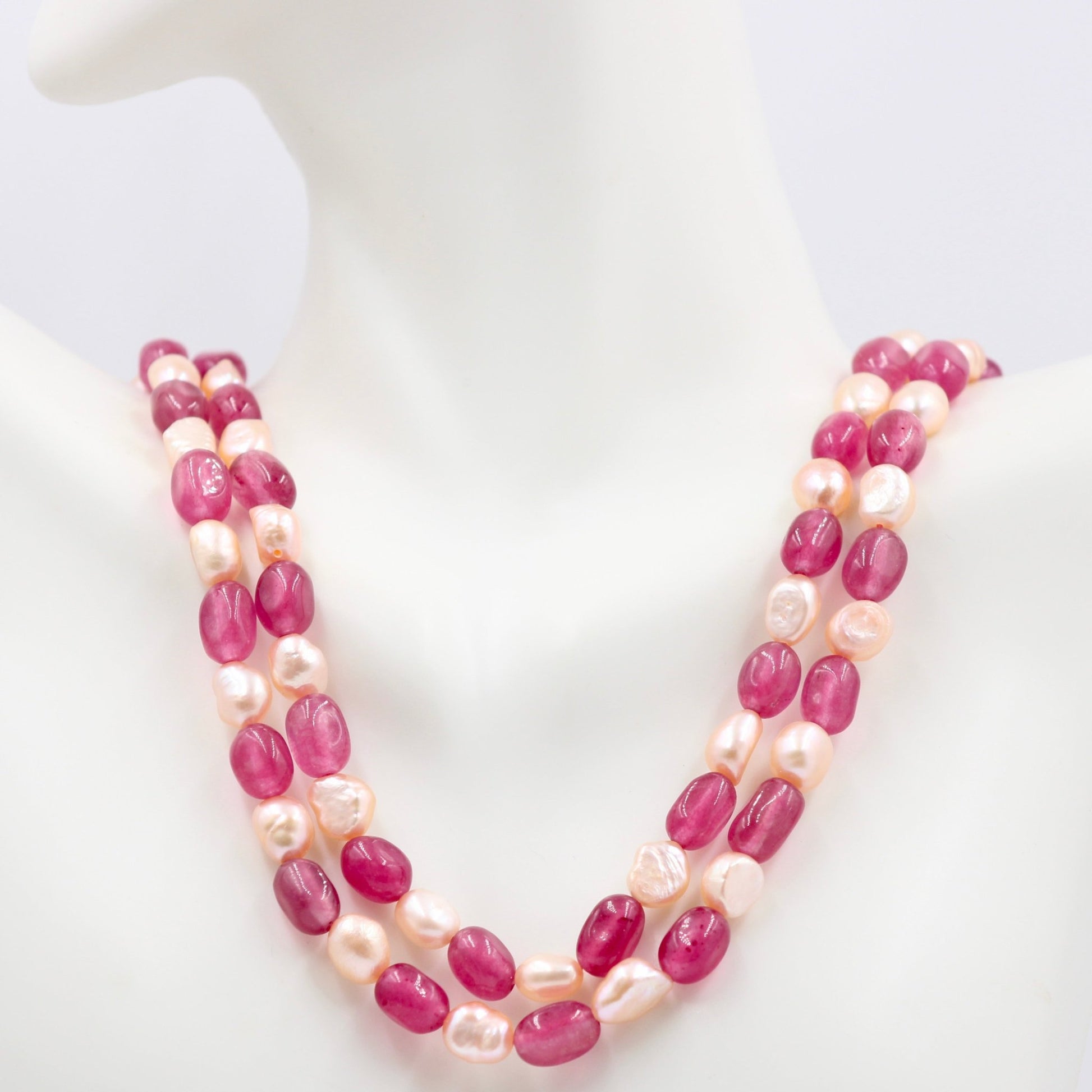 Fuchsia Quartz with Pearl Necklace - Taj Mahal Gems