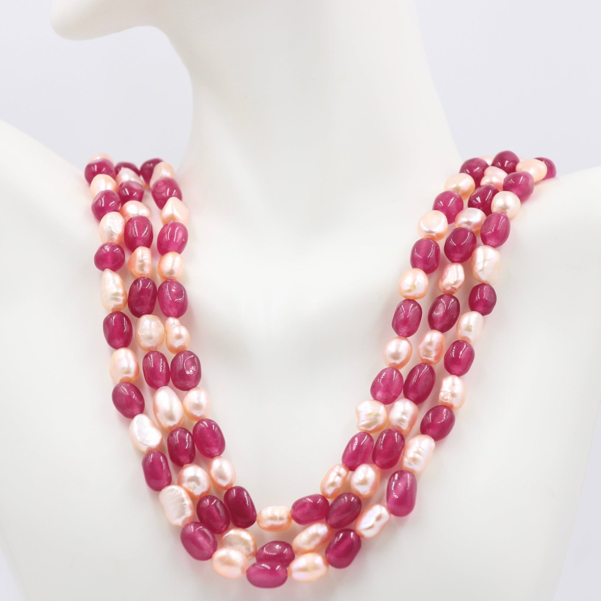 Fuchsia Quartz with Pearl Necklace - Taj Mahal Gems