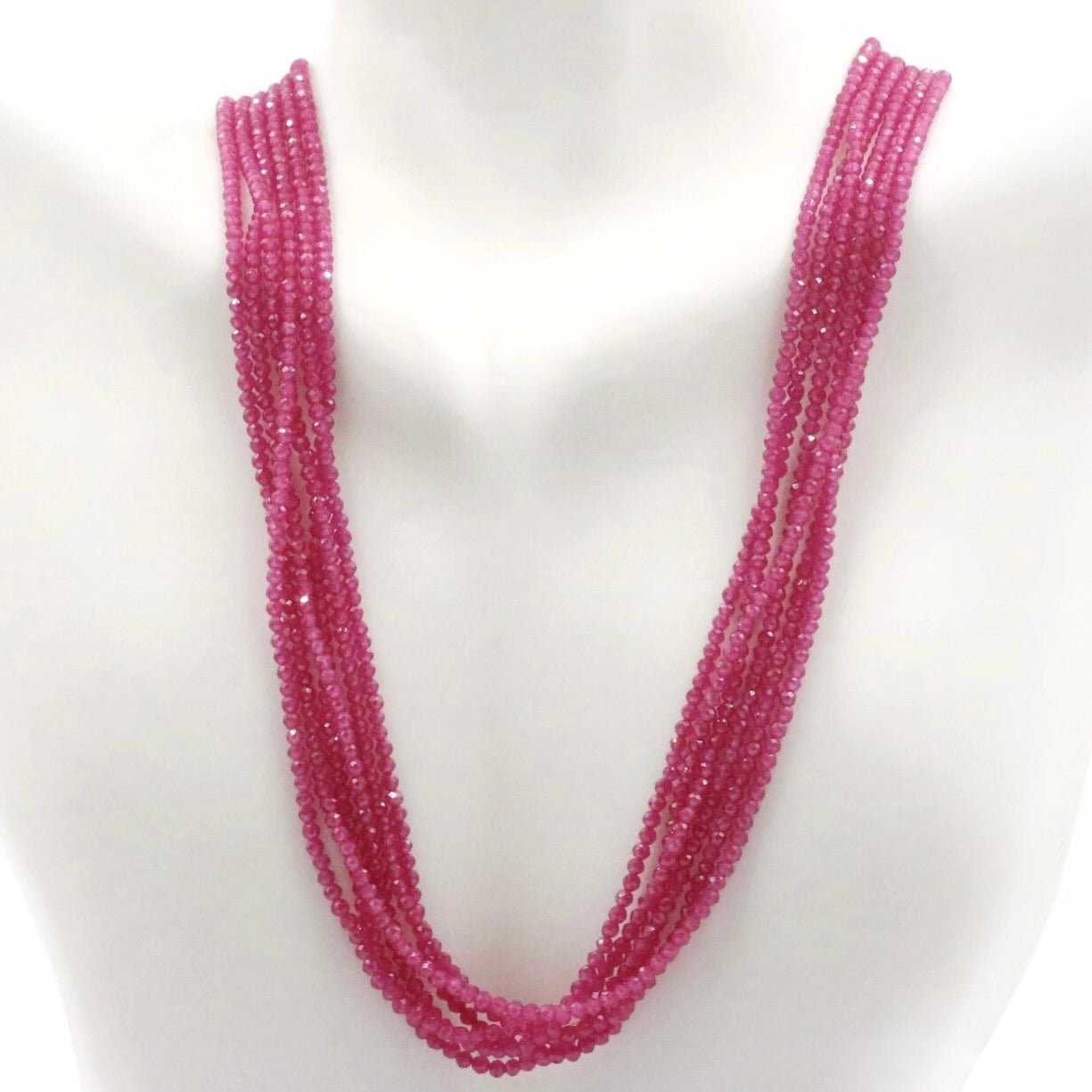 Fuchsia Ruby Beaded Necklace - Taj Mahal Gems