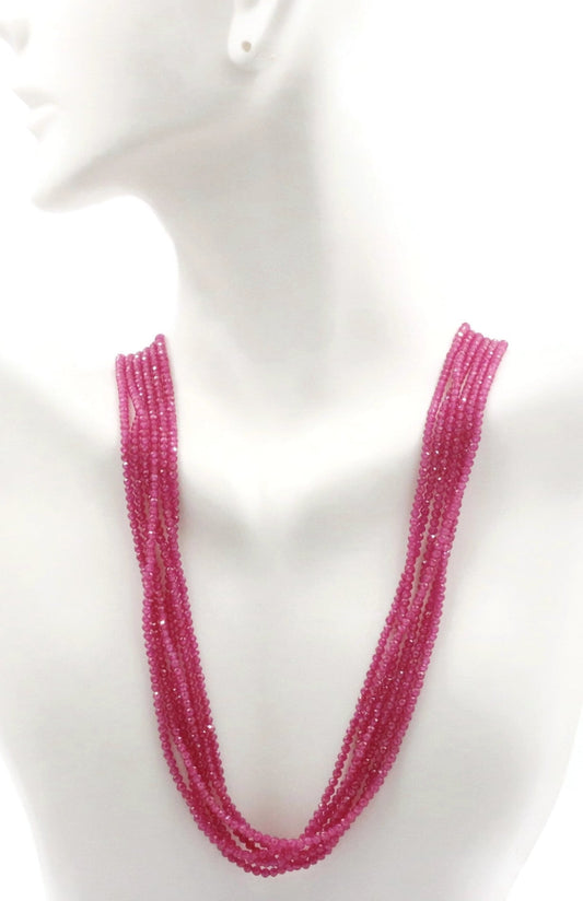 Fuchsia Ruby Beaded Necklace - Taj Mahal Gems