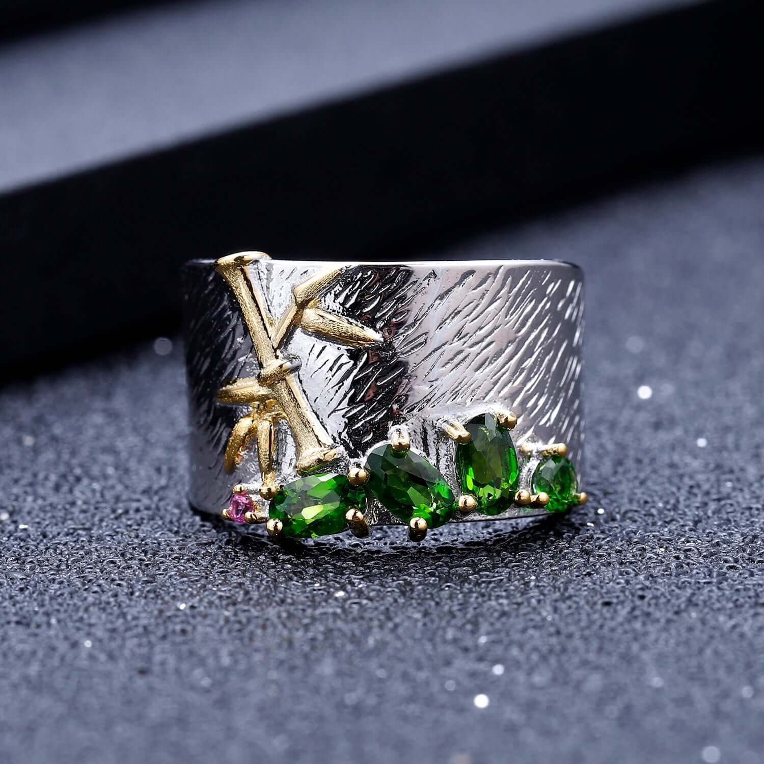 Gold Plated 925 Sterling Silver Topaz Chrome Diopside Multi - Gemstone Ring - Taj Mahal Gems
