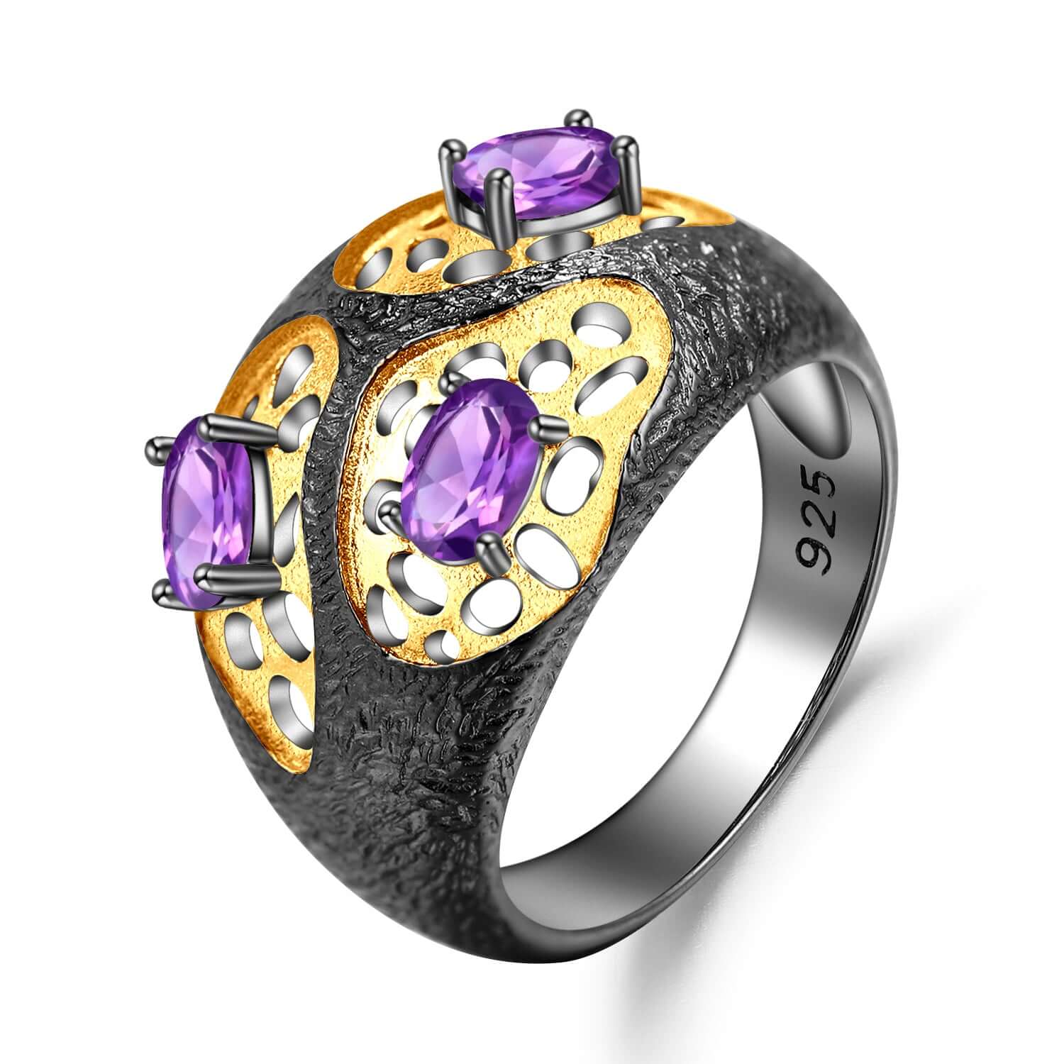 Gold Plated Sterling Silver with Topaz Amethyst Garnet Ring - Taj Mahal Gems