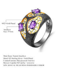 Gold Plated Sterling Silver with Topaz Amethyst Garnet Ring - Taj Mahal Gems